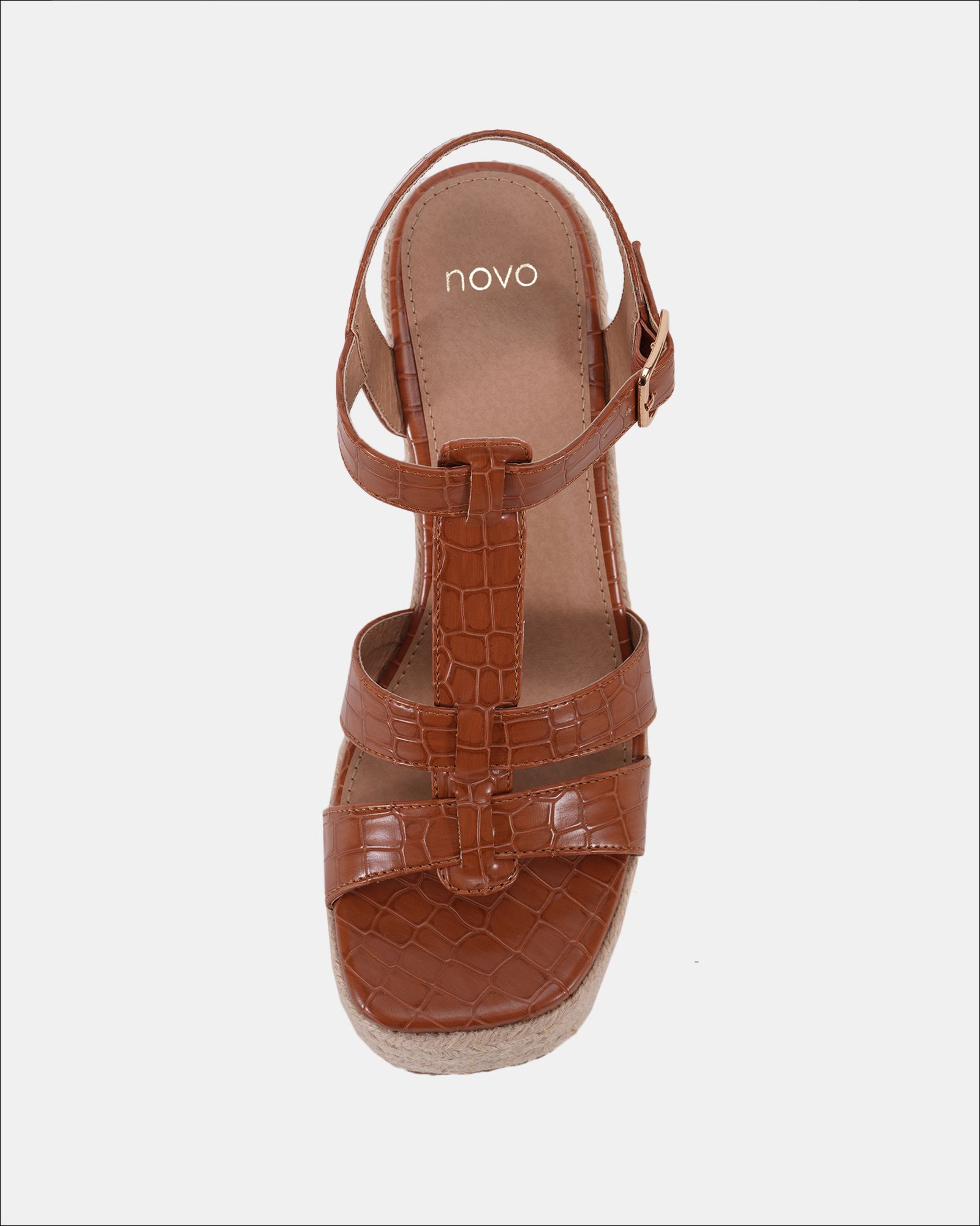 BEATRIX Tan Tbar Wedge Espadrille Sandal