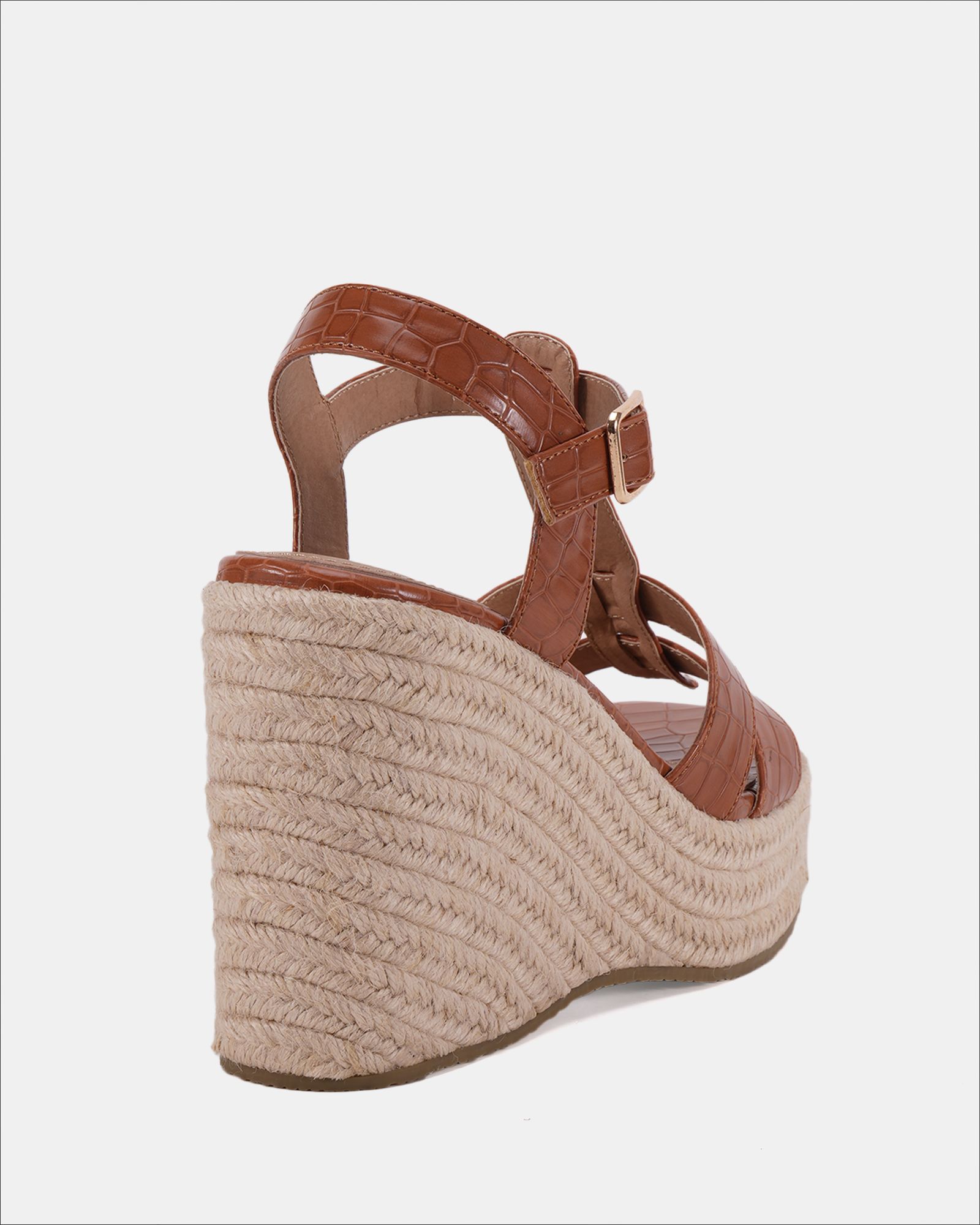 WIDE FIT BEATRIX Tan Tbar Wedge Espadrille Sandal