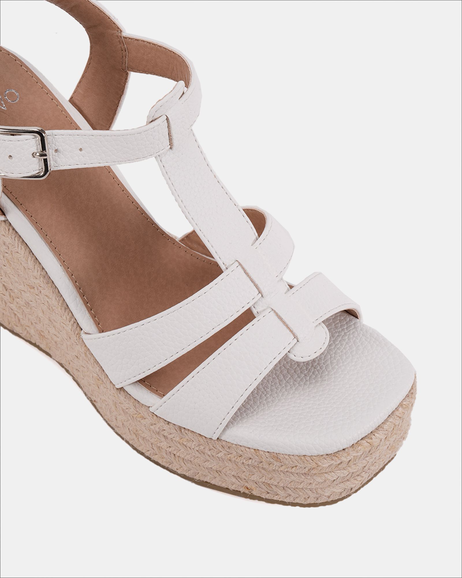 WIDE FIT BEATRIX White Tbar Wedge Espadrille Sandal