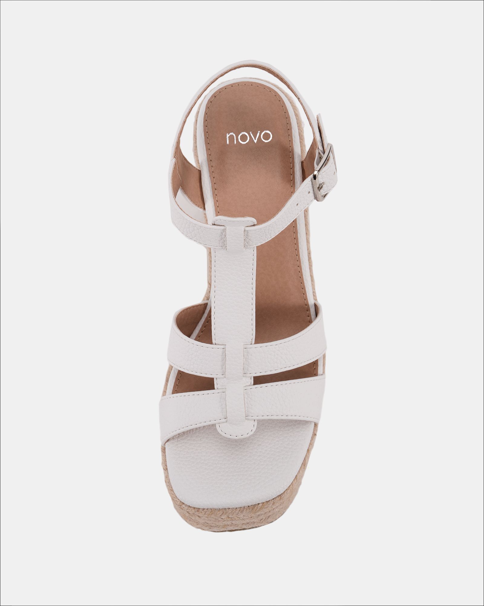 WIDE FIT BEATRIX White Tbar Wedge Espadrille Sandal
