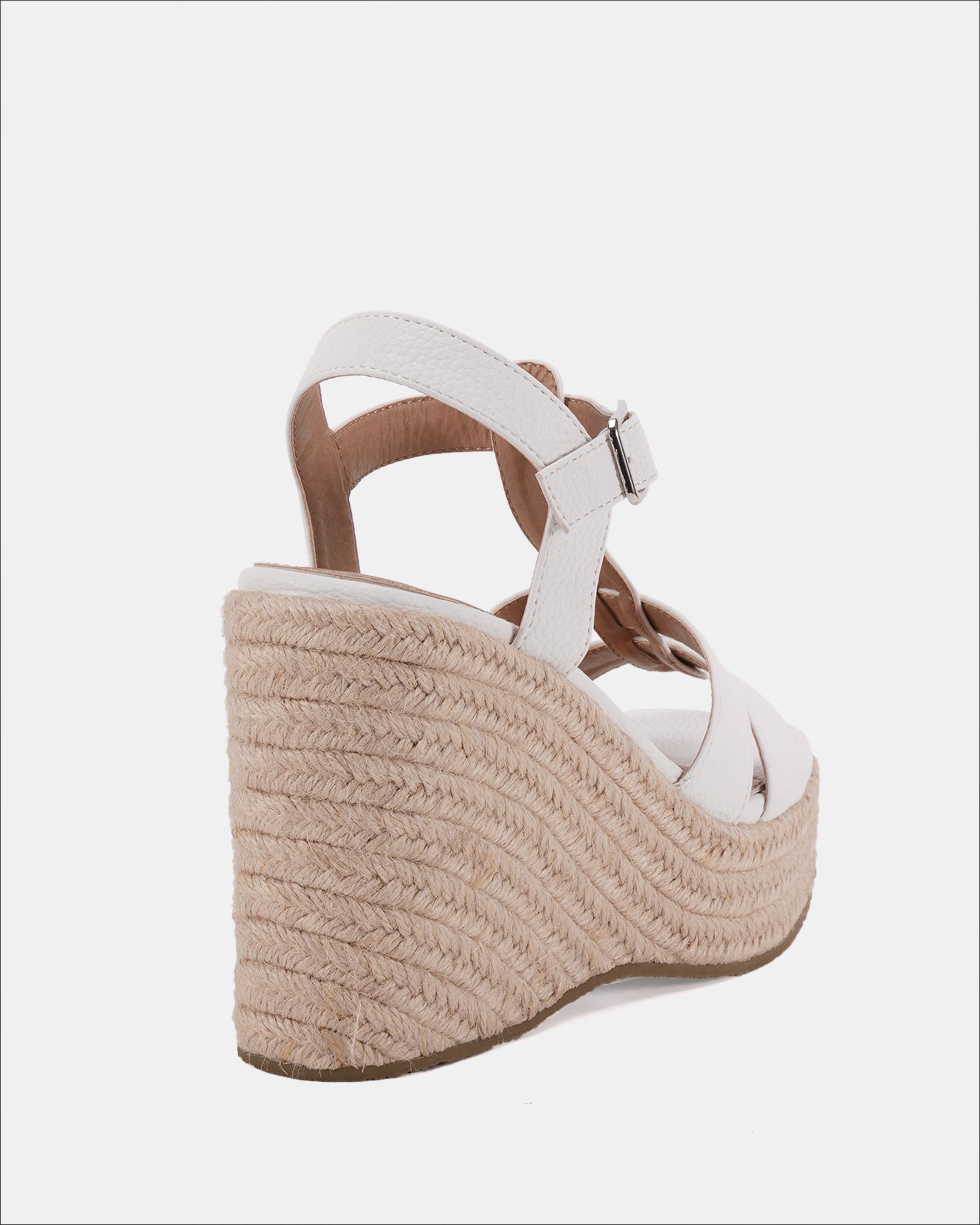 WIDE FIT BEATRIX White Tbar Wedge Espadrille Sandal