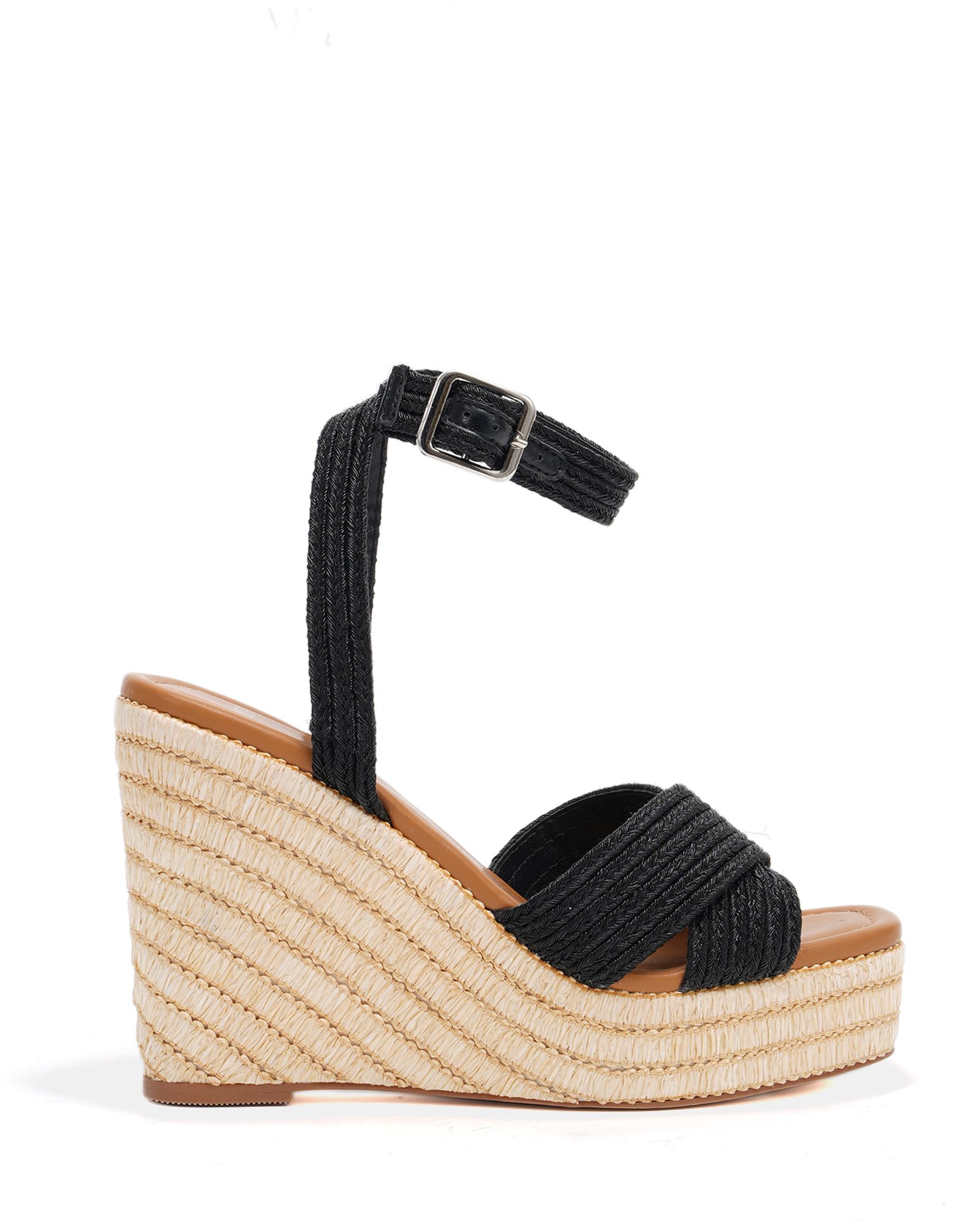 BELLA Black Woven Detail Wedge Sandal