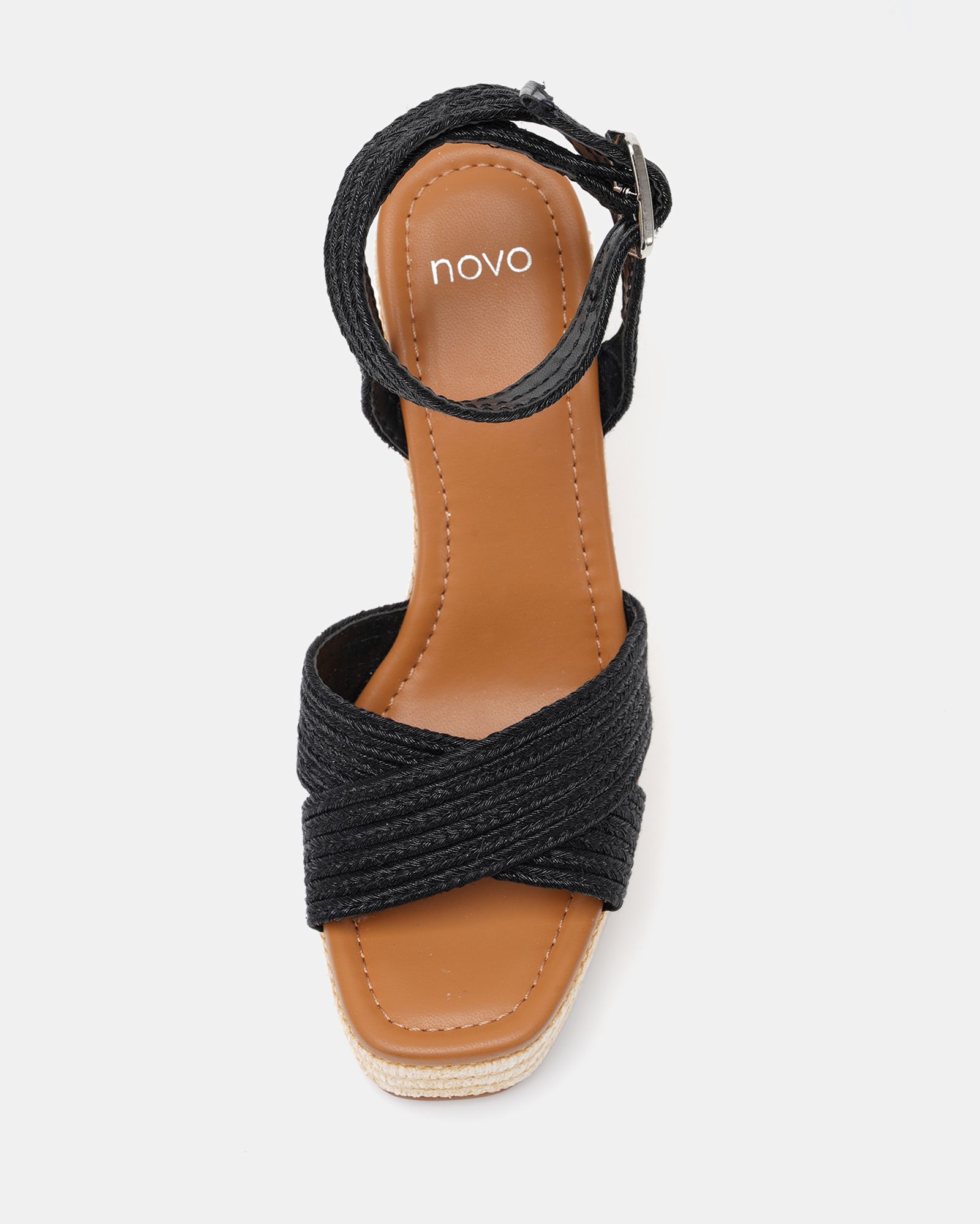 BELLA Black Woven Detail Wedge Sandal