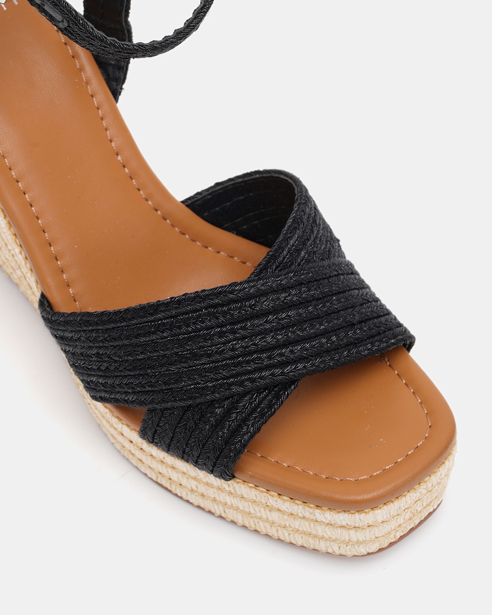 BELLA Black Woven Detail Wedge Sandal