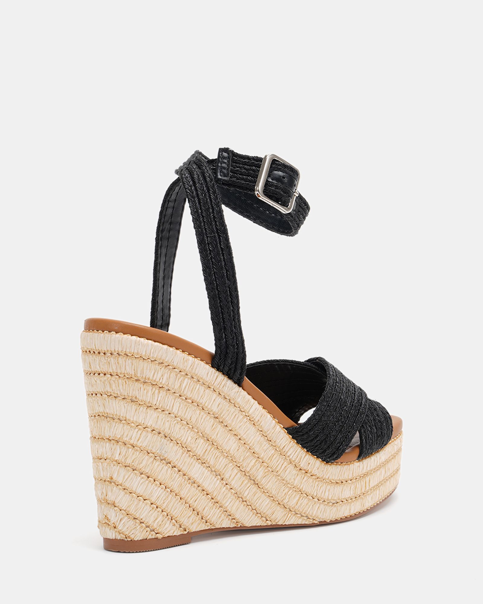 WIDE FIT BELLA Black Woven Detail Wedge Sandal