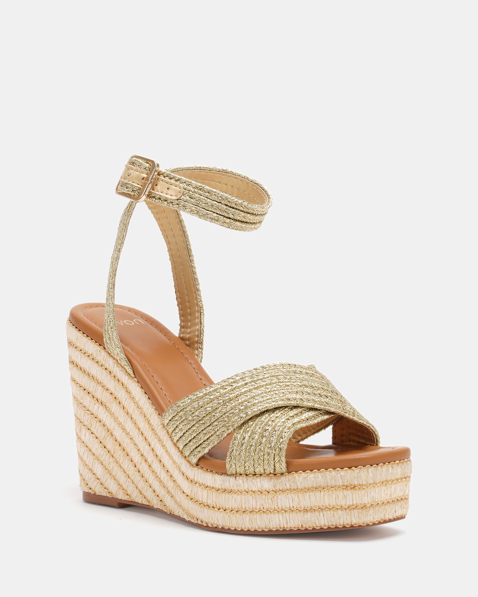 WIDE FIT BELLA Gold Woven Detail Wedge Sandal
