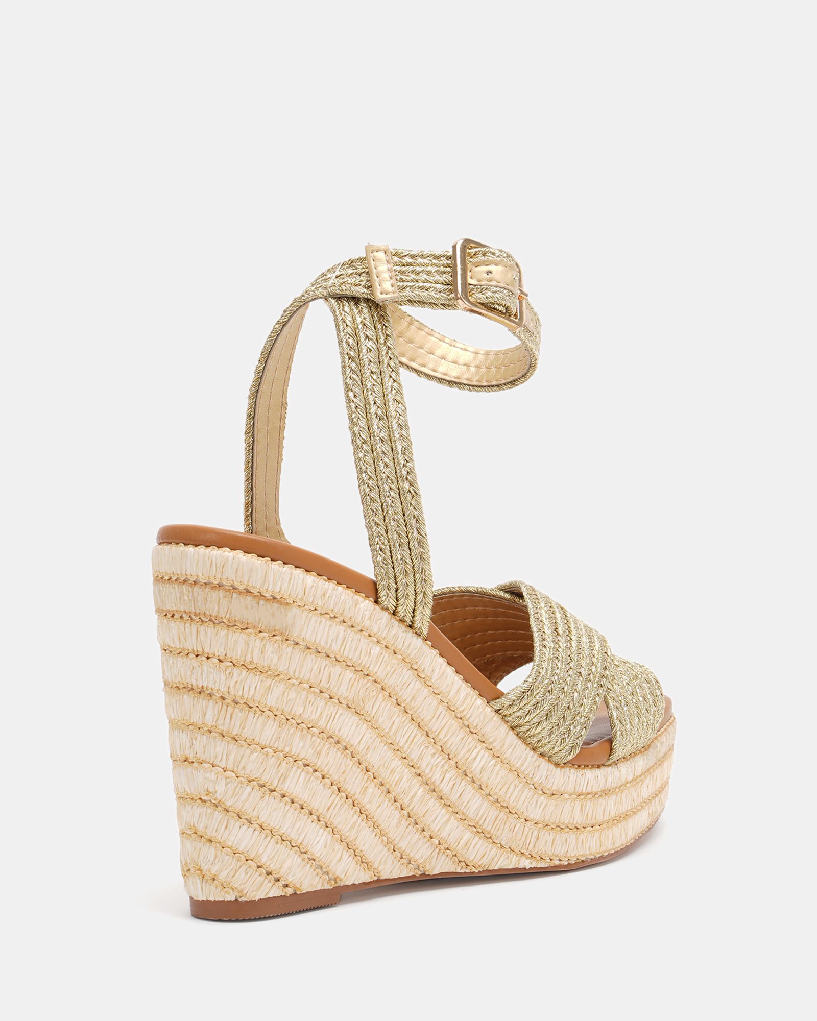 WIDE FIT BELLA Gold Woven Detail Wedge Sandal