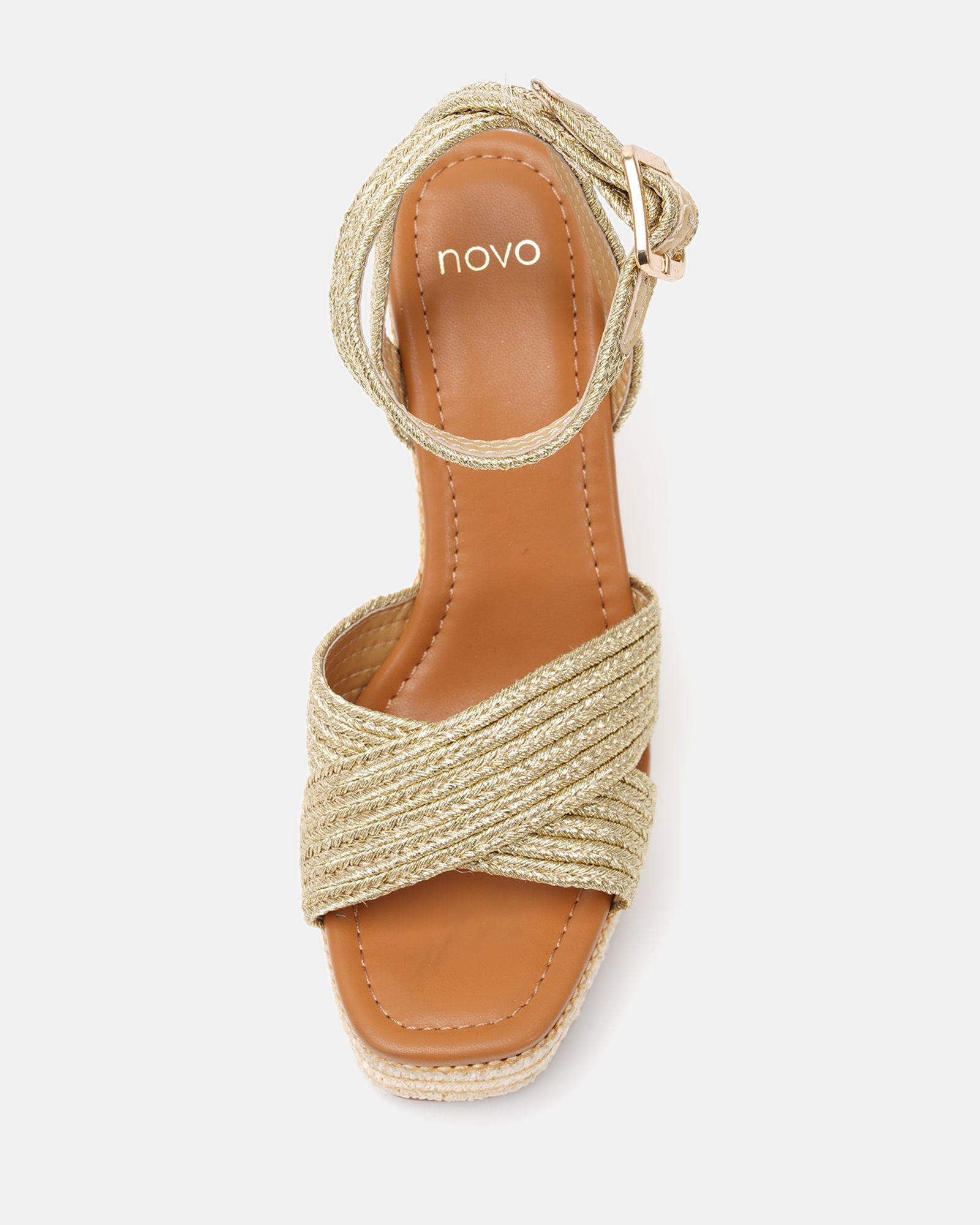 WIDE FIT BELLA Gold Woven Detail Wedge Sandal