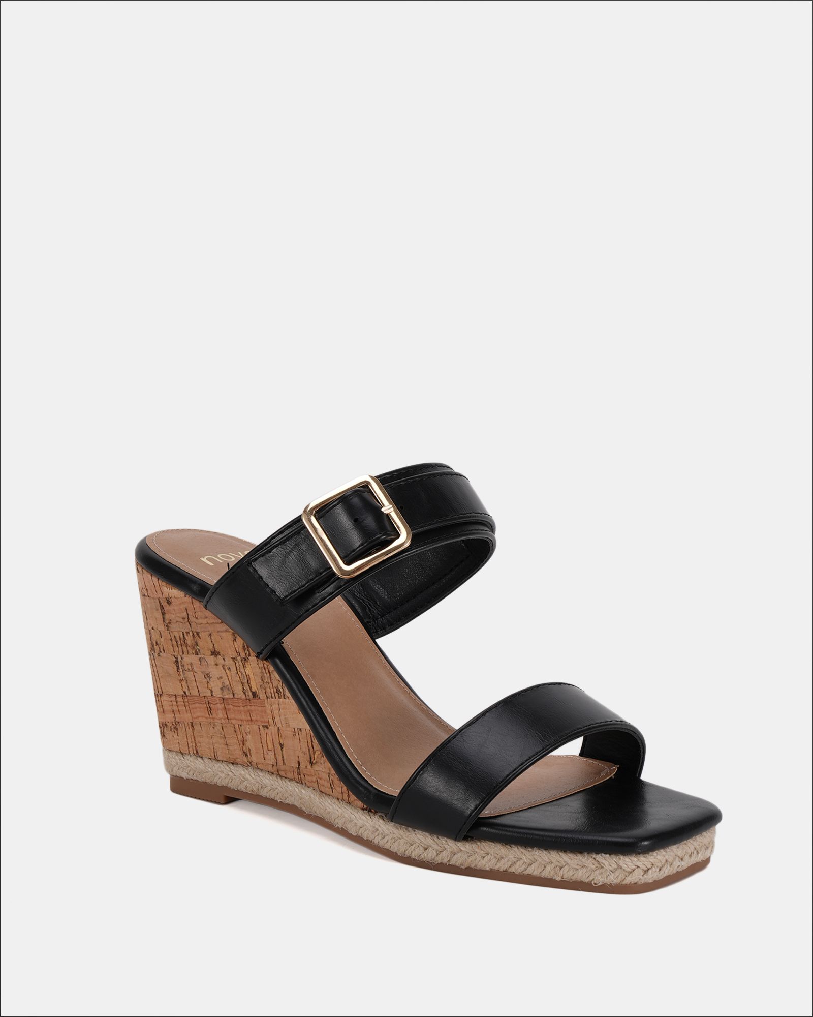 BIRCH Black Buckle Mule Wedge Sandal