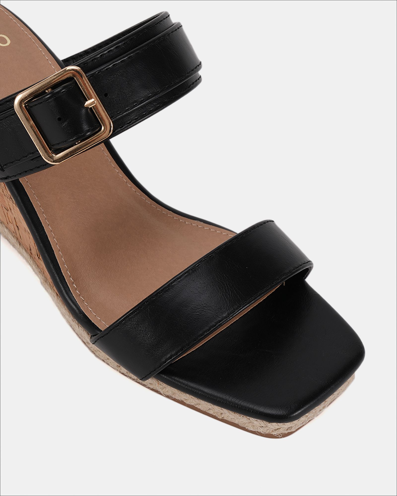 BIRCH Black Buckle Mule Wedge Sandal