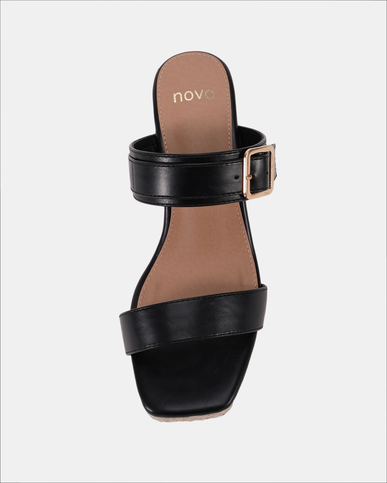 BIRCH Black Buckle Mule Wedge Sandal