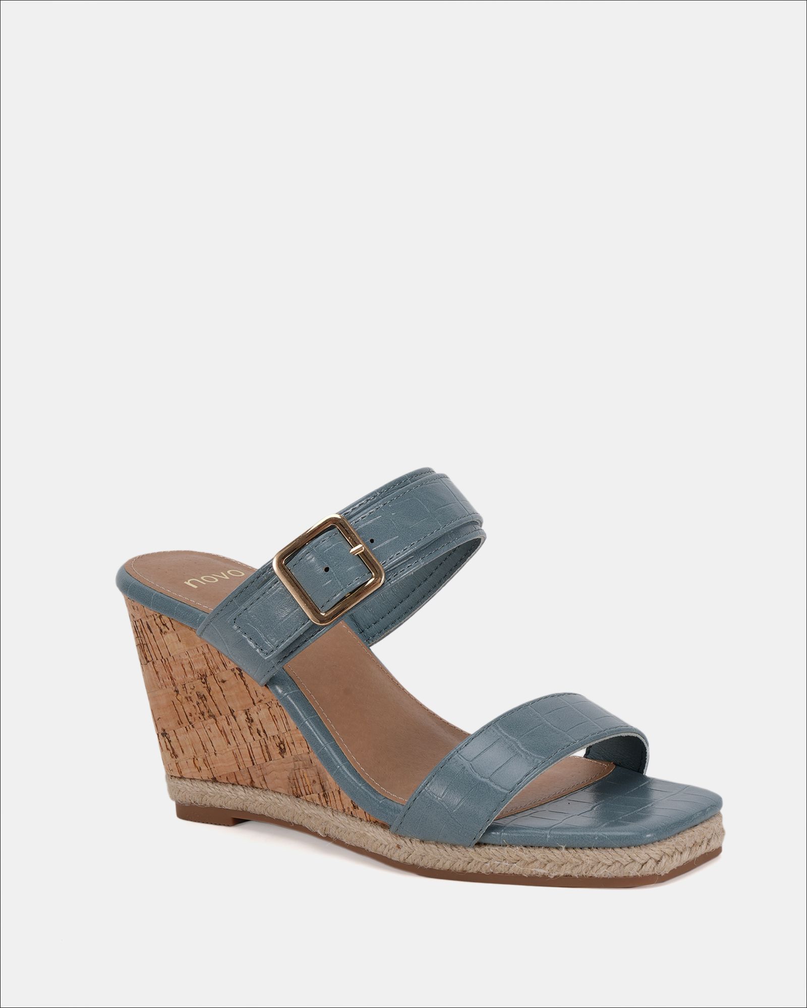 WIDE FIT BIRCH Blue Buckle Mule Wedge Sandal