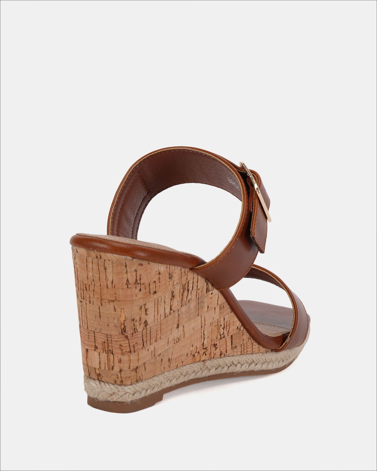 WIDE FIT BIRCH Tan Buckle Mule Wedge Sandal