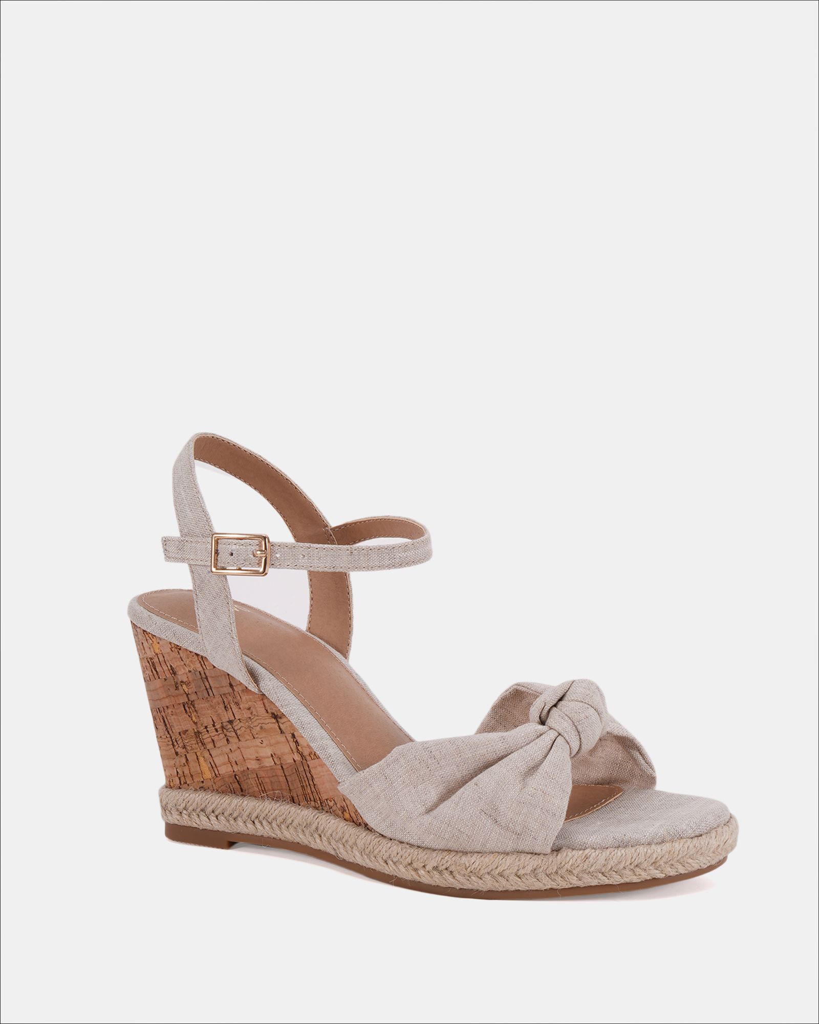 BLOOM Linen Knot Cork Wedge Sandal