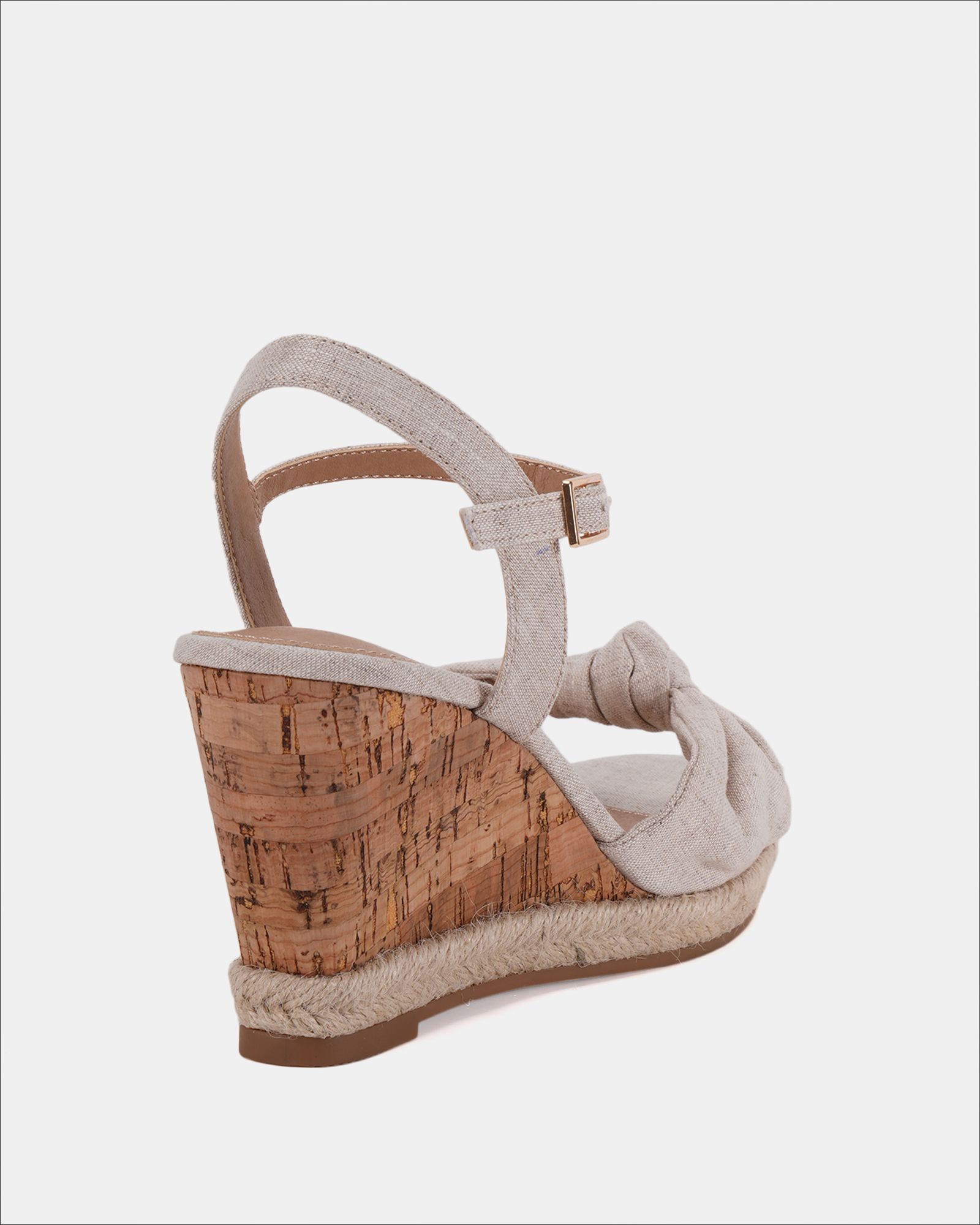 WIDE FIT BLOOM Linen Knot Cork Wedge Sandal