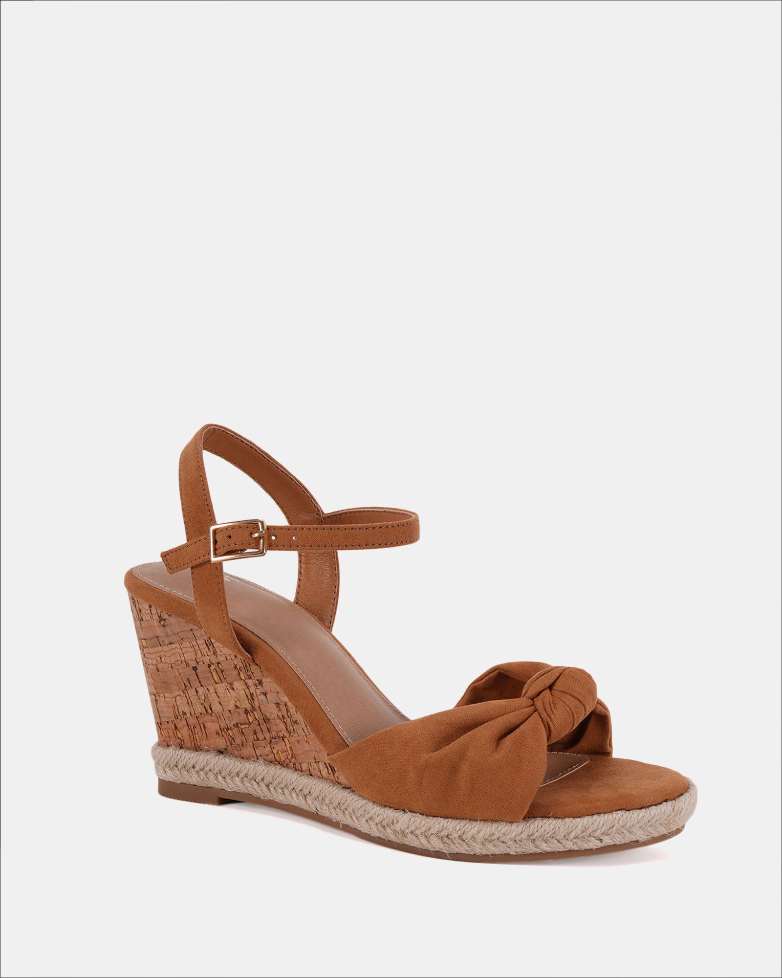 WIDE FIT BLOOM Tan Knot Cork Wedge Sandal