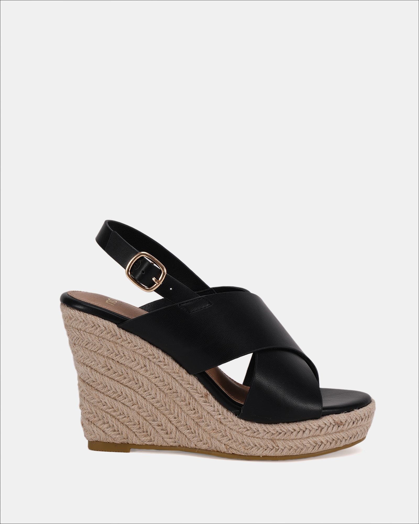 BLOSSOM Black Espadrille Cross Front Wedge Sandal