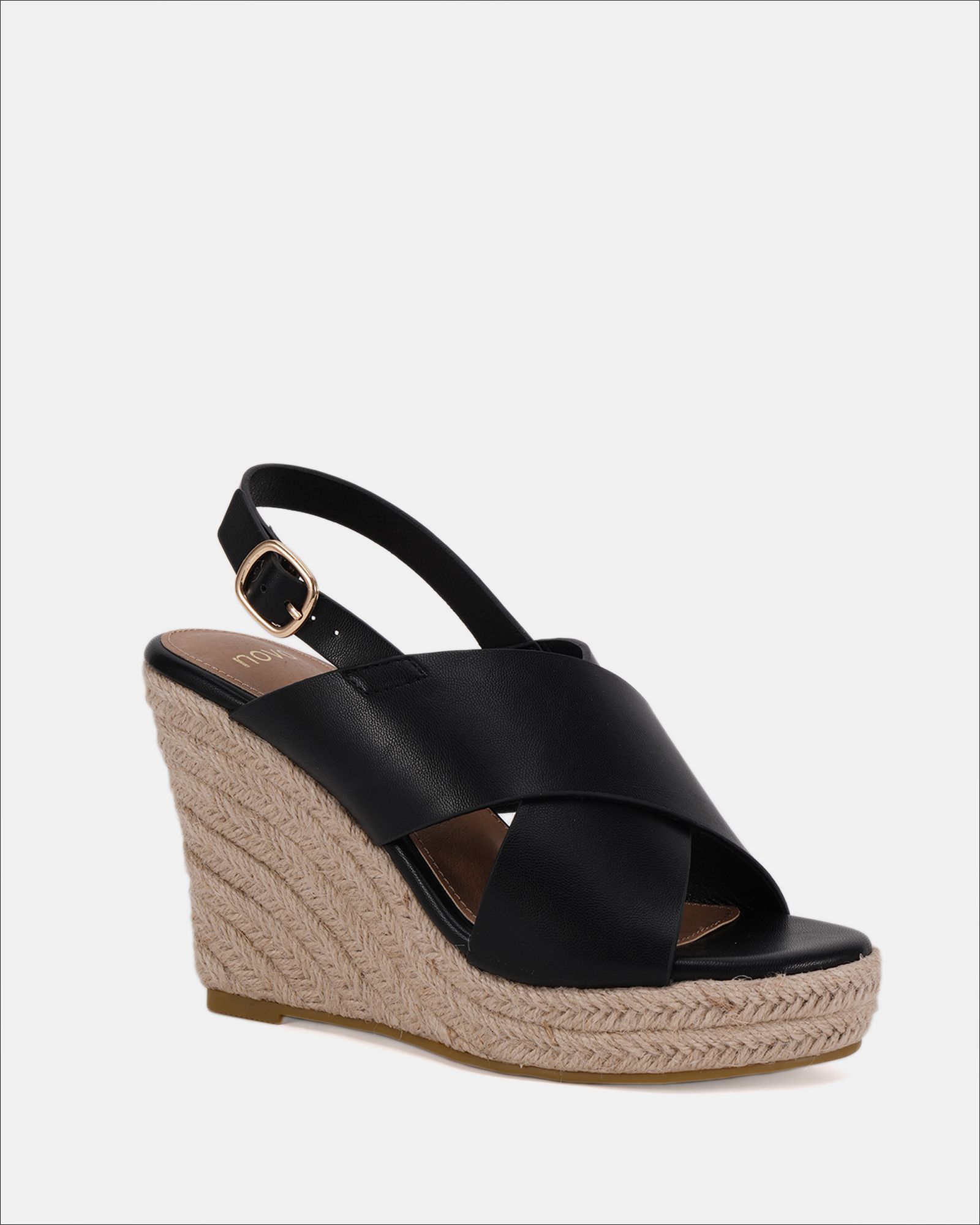 BLOSSOM Black Espadrille Cross Front Wedge Sandal