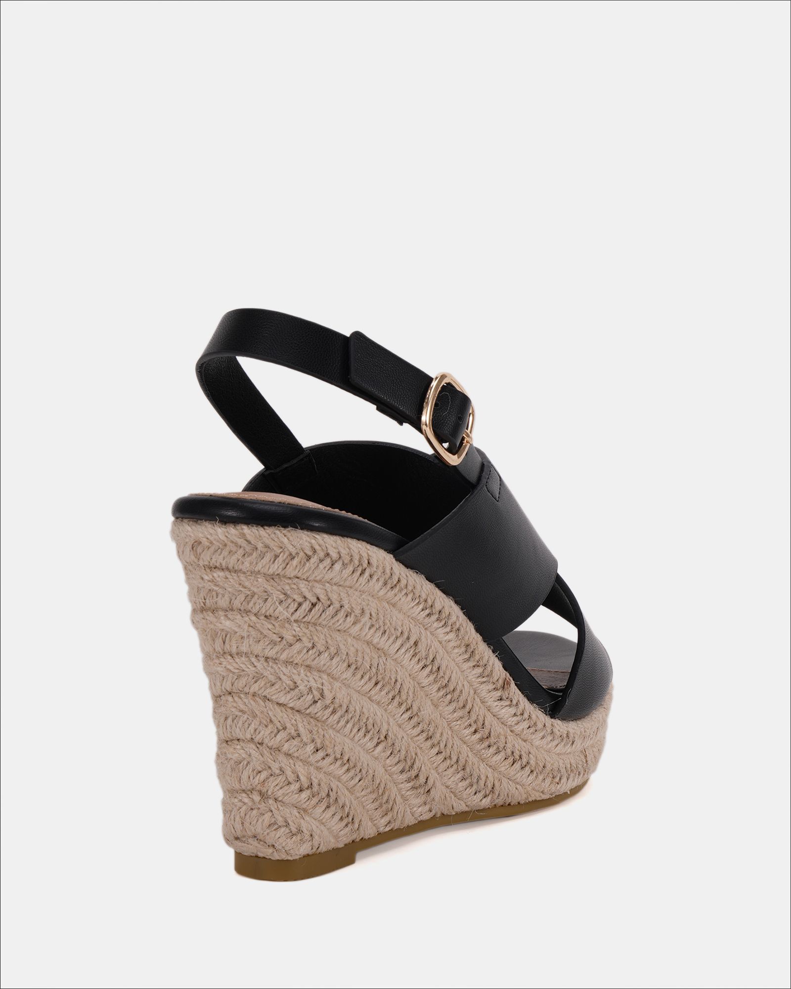 BLOSSOM Black Espadrille Cross Front Wedge Sandal