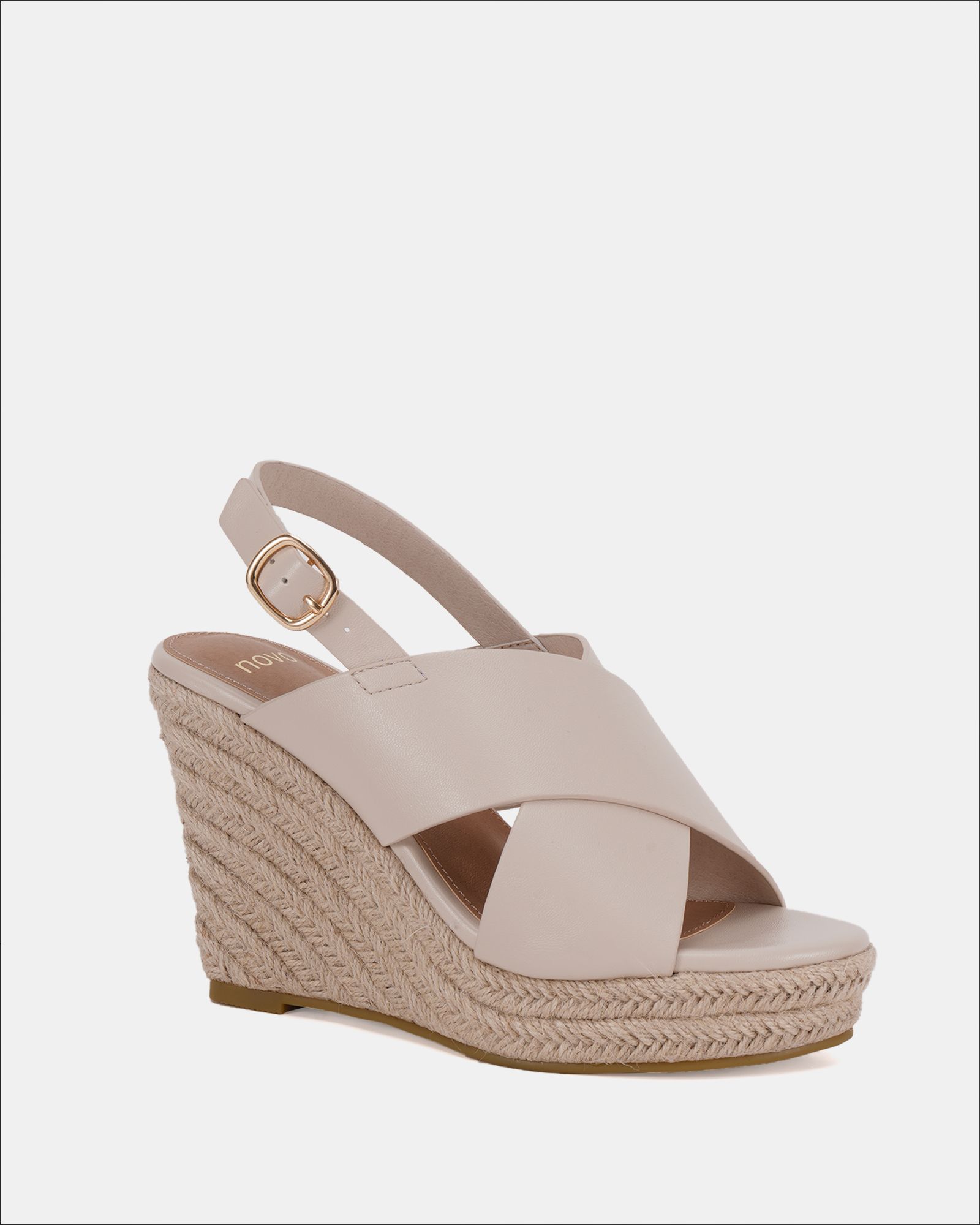 WIDE FIT BLOSSOM Off White Espadrille Cross Front Wedge Sanda