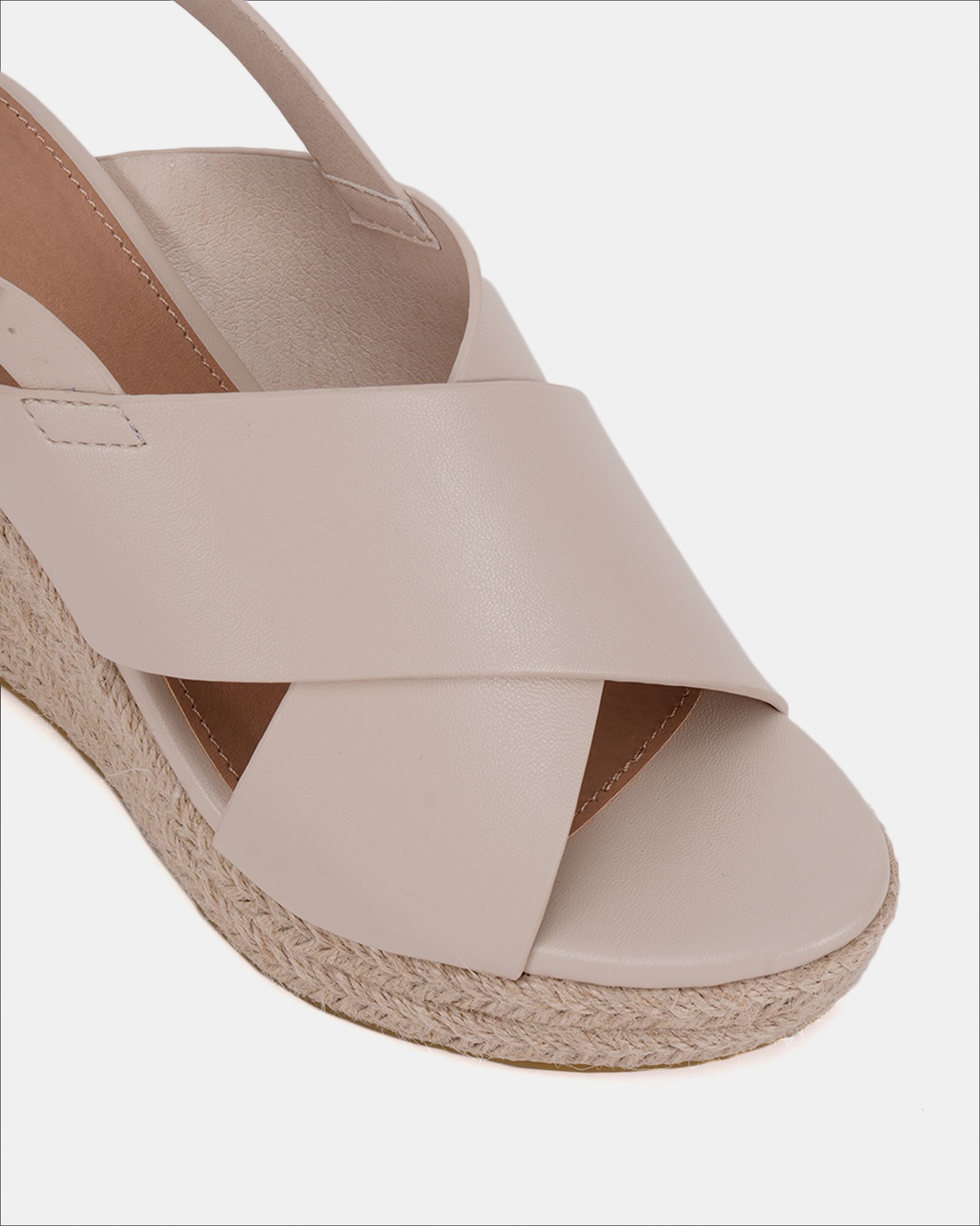 BLOSSOM Off White Espadrille Cross Front Wedge Sandal