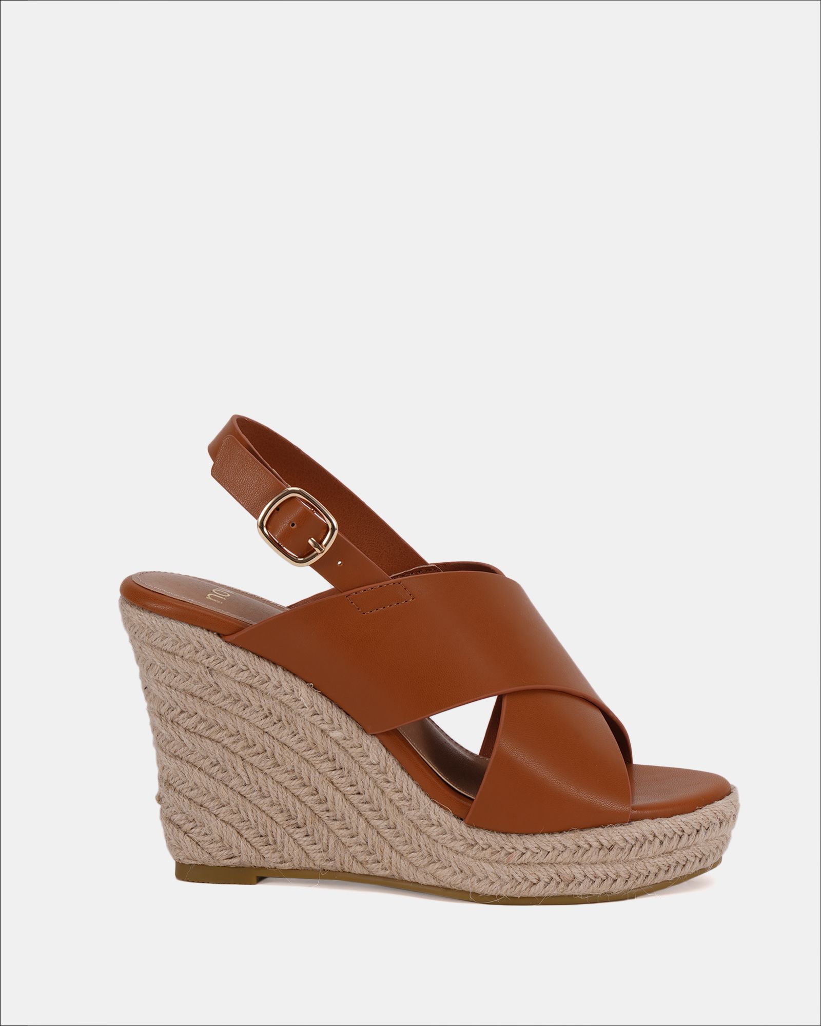 BLOSSOM Tan Espadrille Cross Front Wedge Sandal