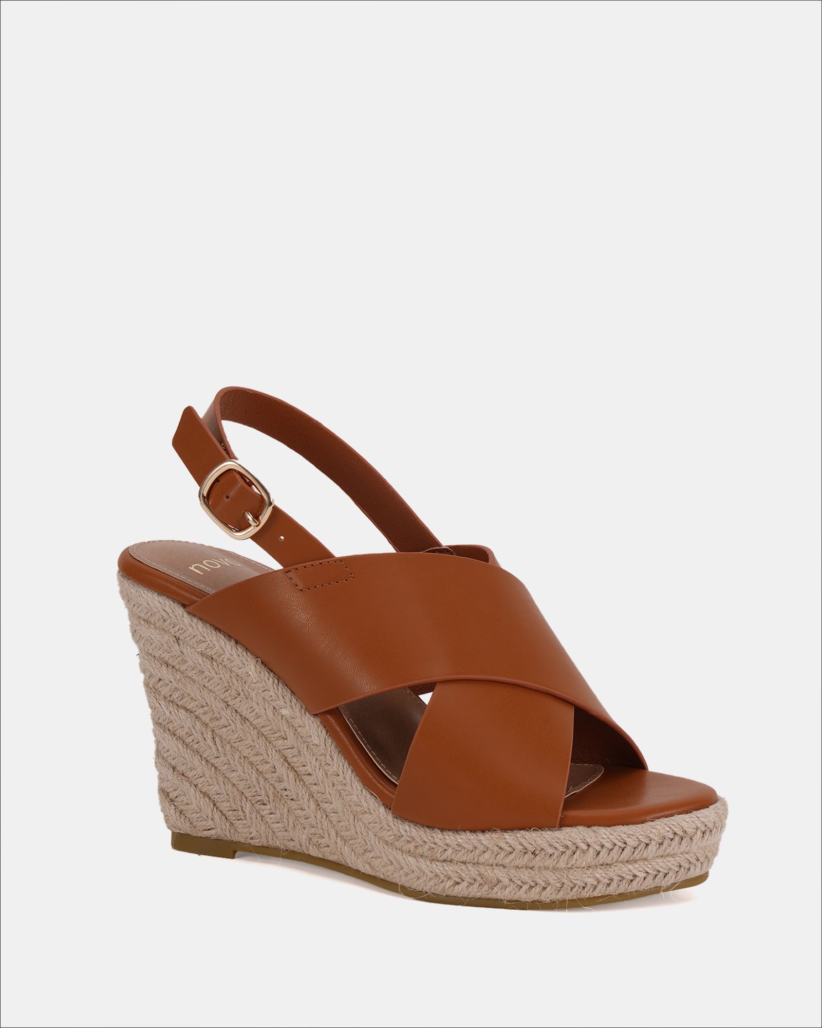 WIDE FIT BLOSSOM Tan Espadrille Cross Front Wedge Sandal