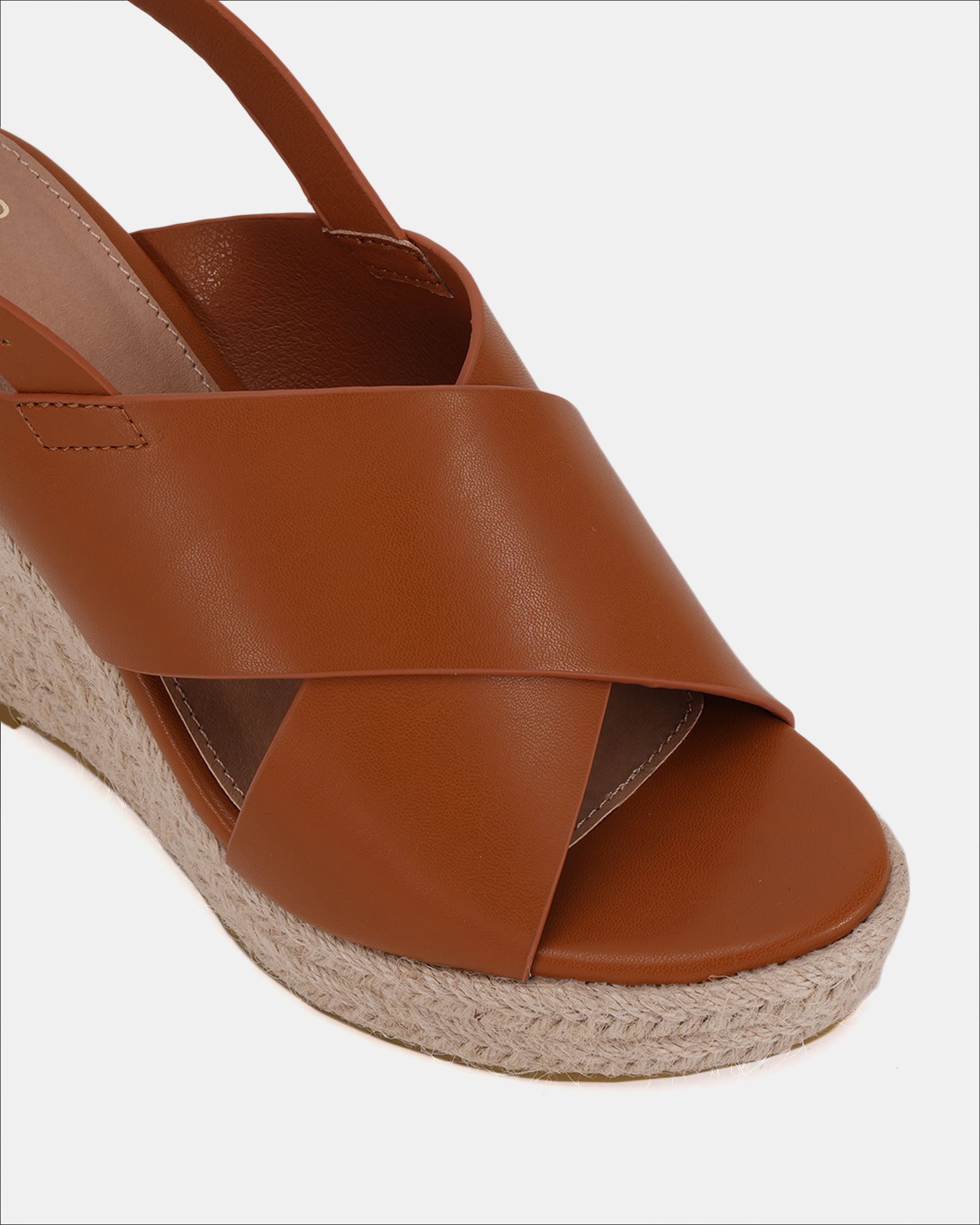WIDE FIT BLOSSOM Tan Espadrille Cross Front Wedge Sandal