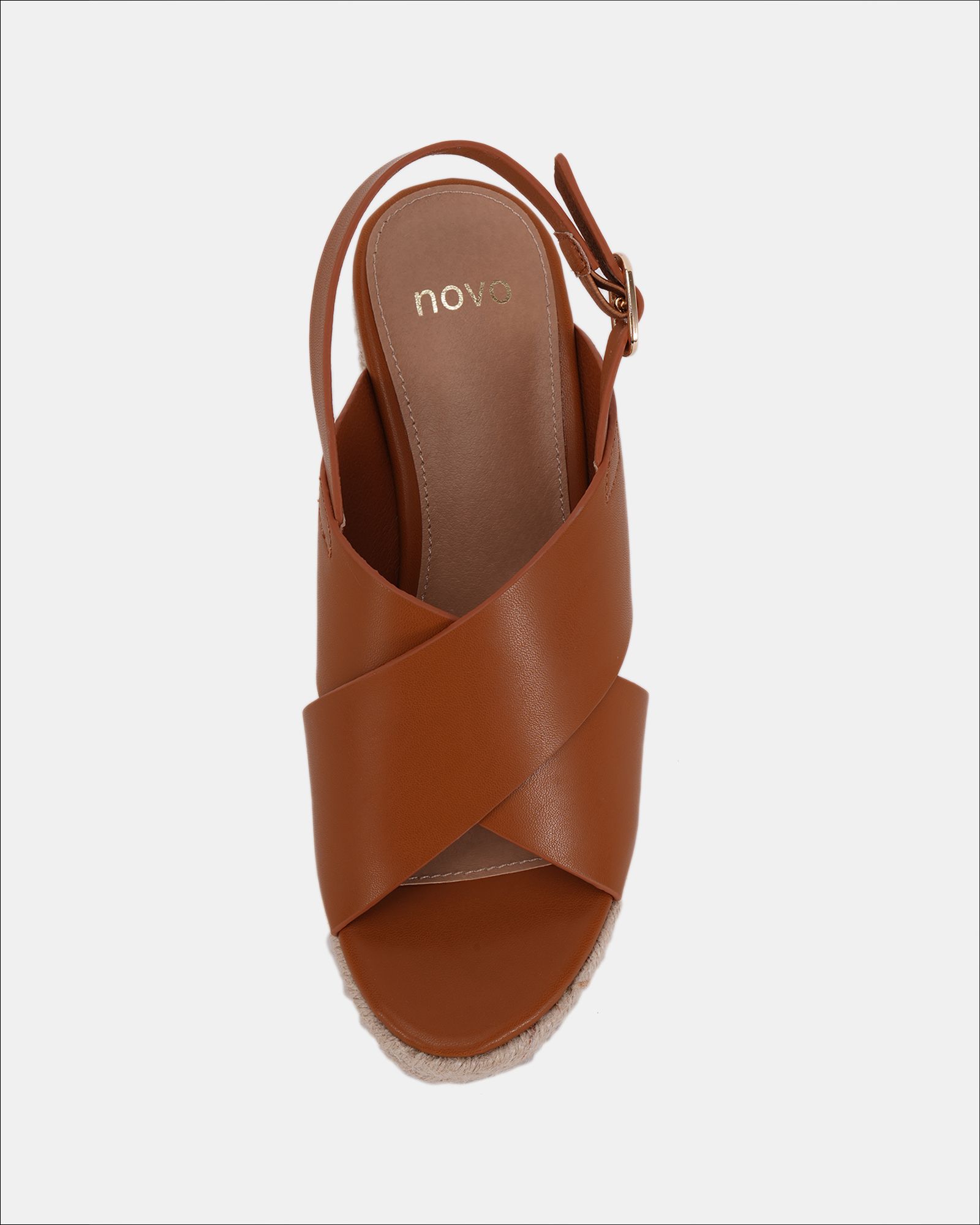 BLOSSOM Tan Espadrille Cross Front Wedge Sandal