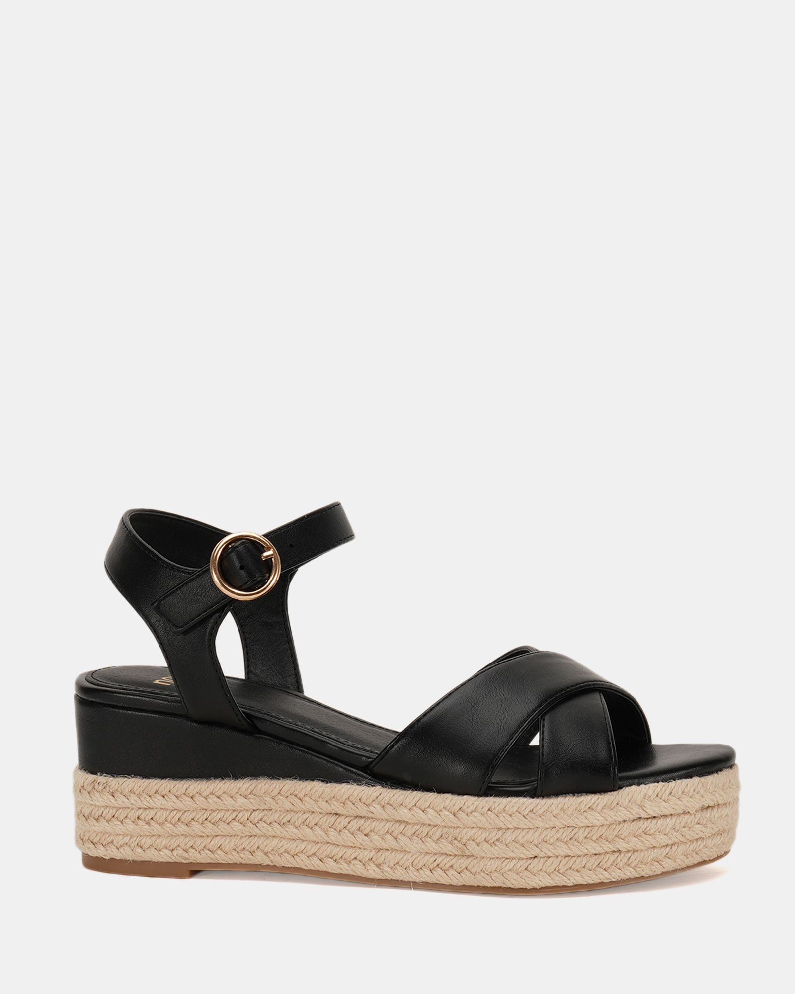 BOWEN Black Mid Espadrille Wedge Sandal