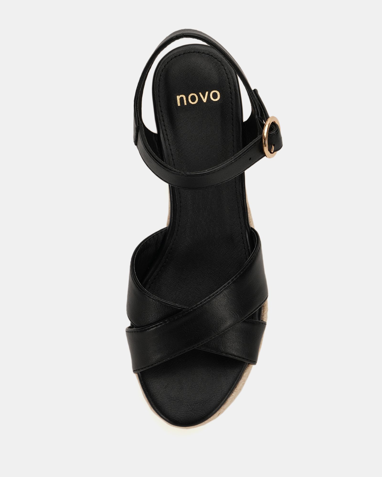 WIDE FIT BOWEN Black Mid Espadrille Wedge Sandal