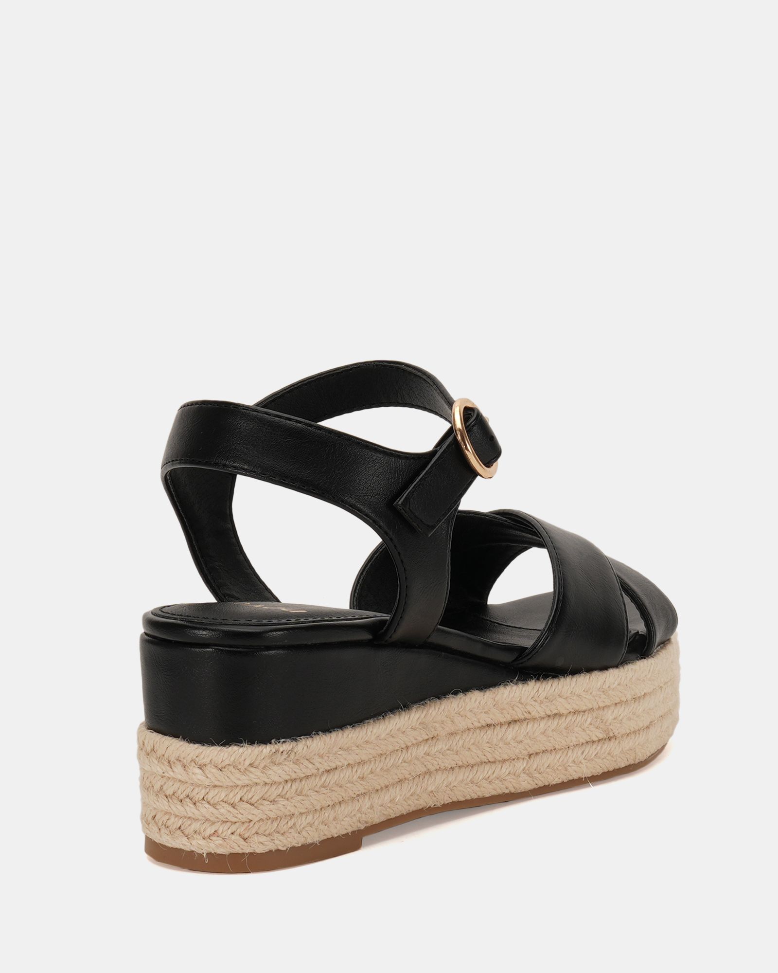 BOWEN Black Mid Espadrille Wedge Sandal
