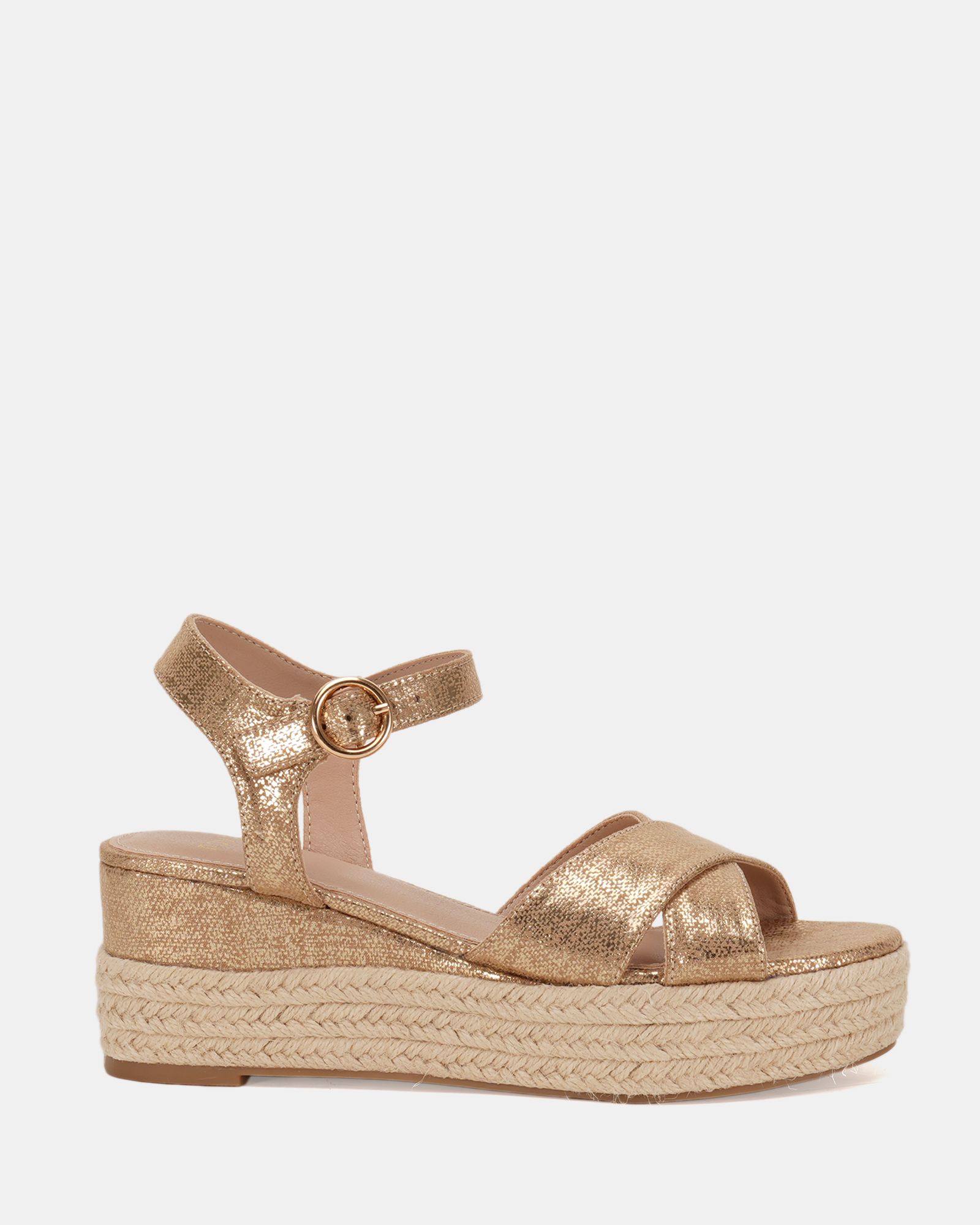 WIDE FIT BOWEN Gold Mid Espadrille Wedge Sandal