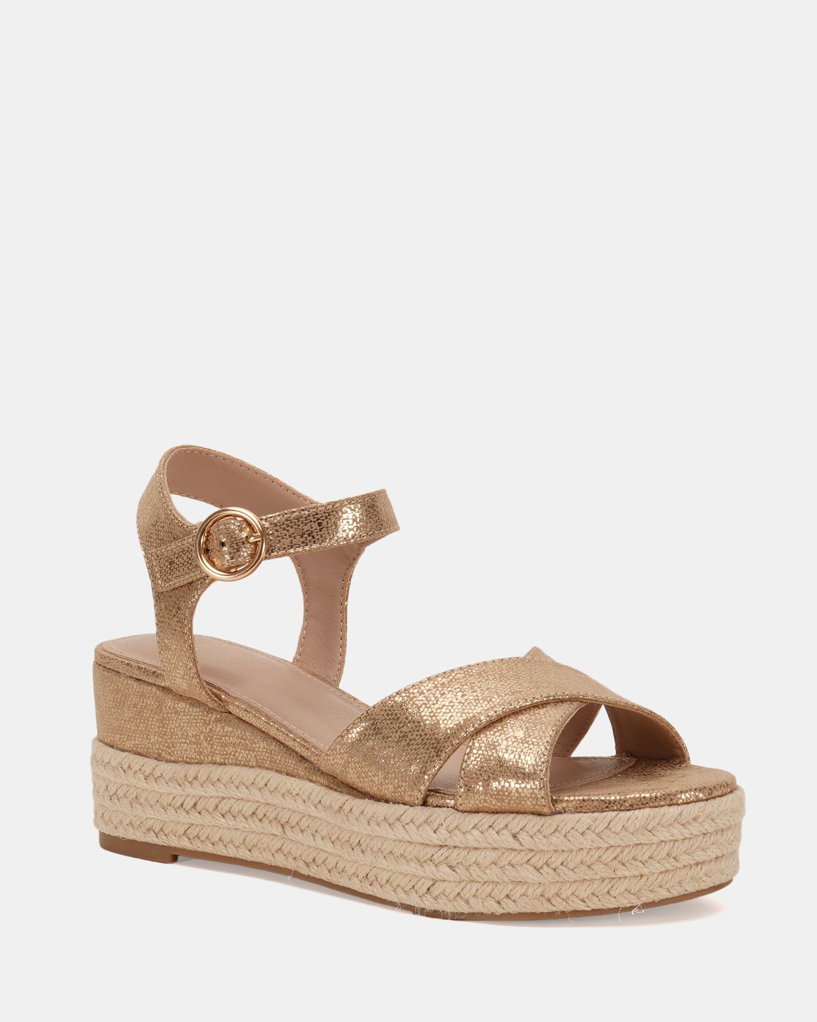 WIDE FIT BOWEN Gold Mid Espadrille Wedge Sandal