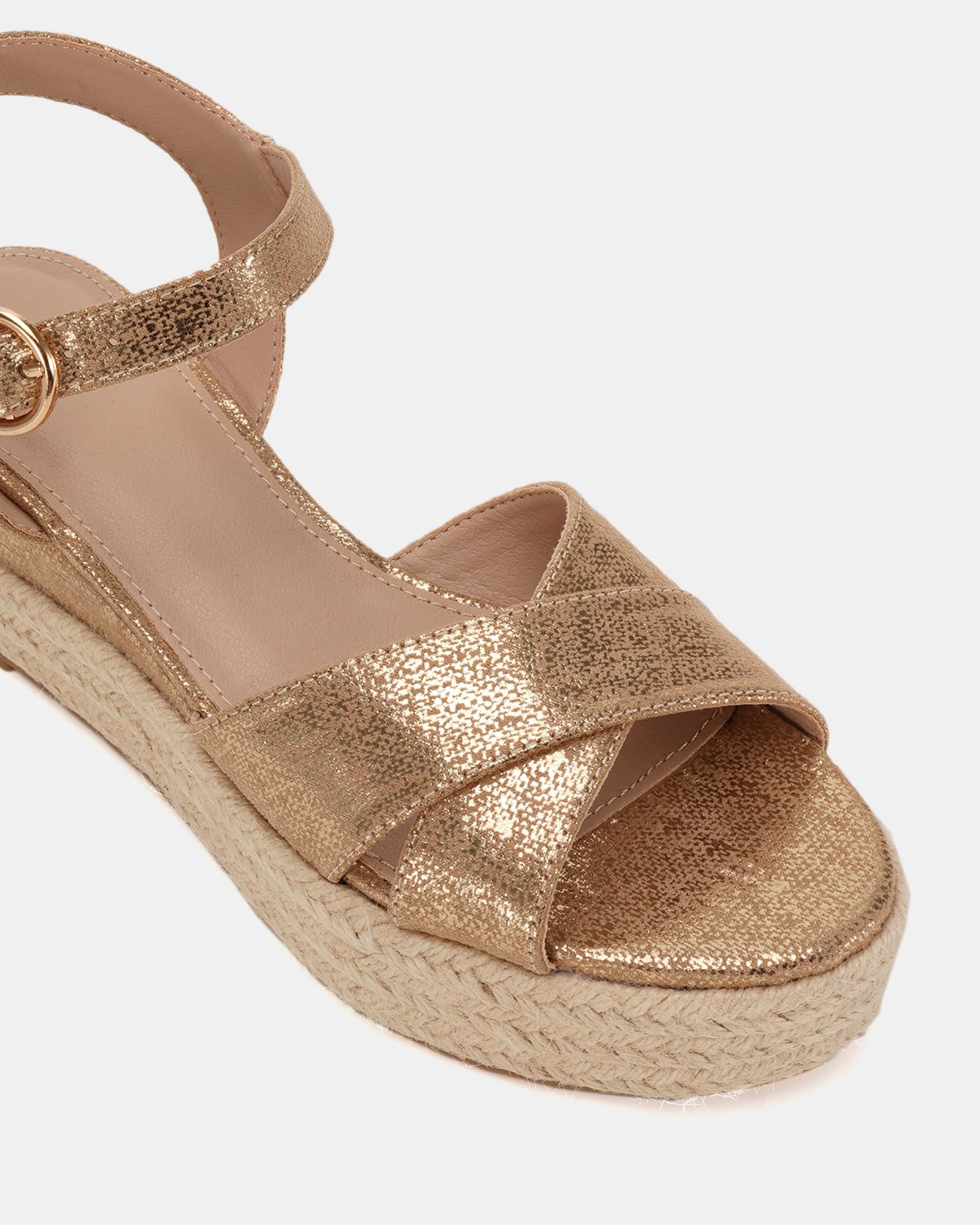 WIDE FIT BOWEN Gold Mid Espadrille Wedge Sandal