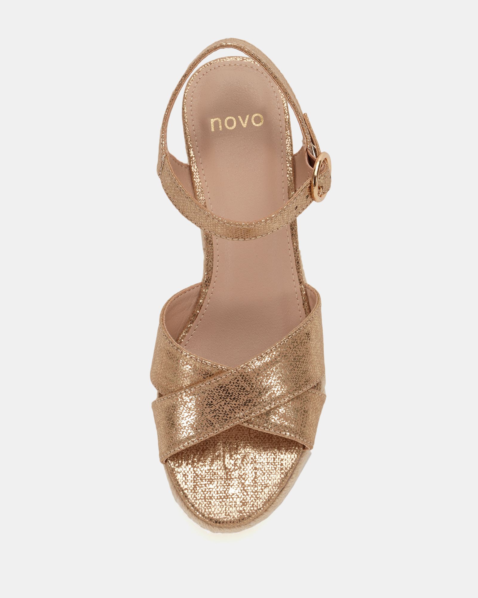 WIDE FIT BOWEN Gold Mid Espadrille Wedge Sandal