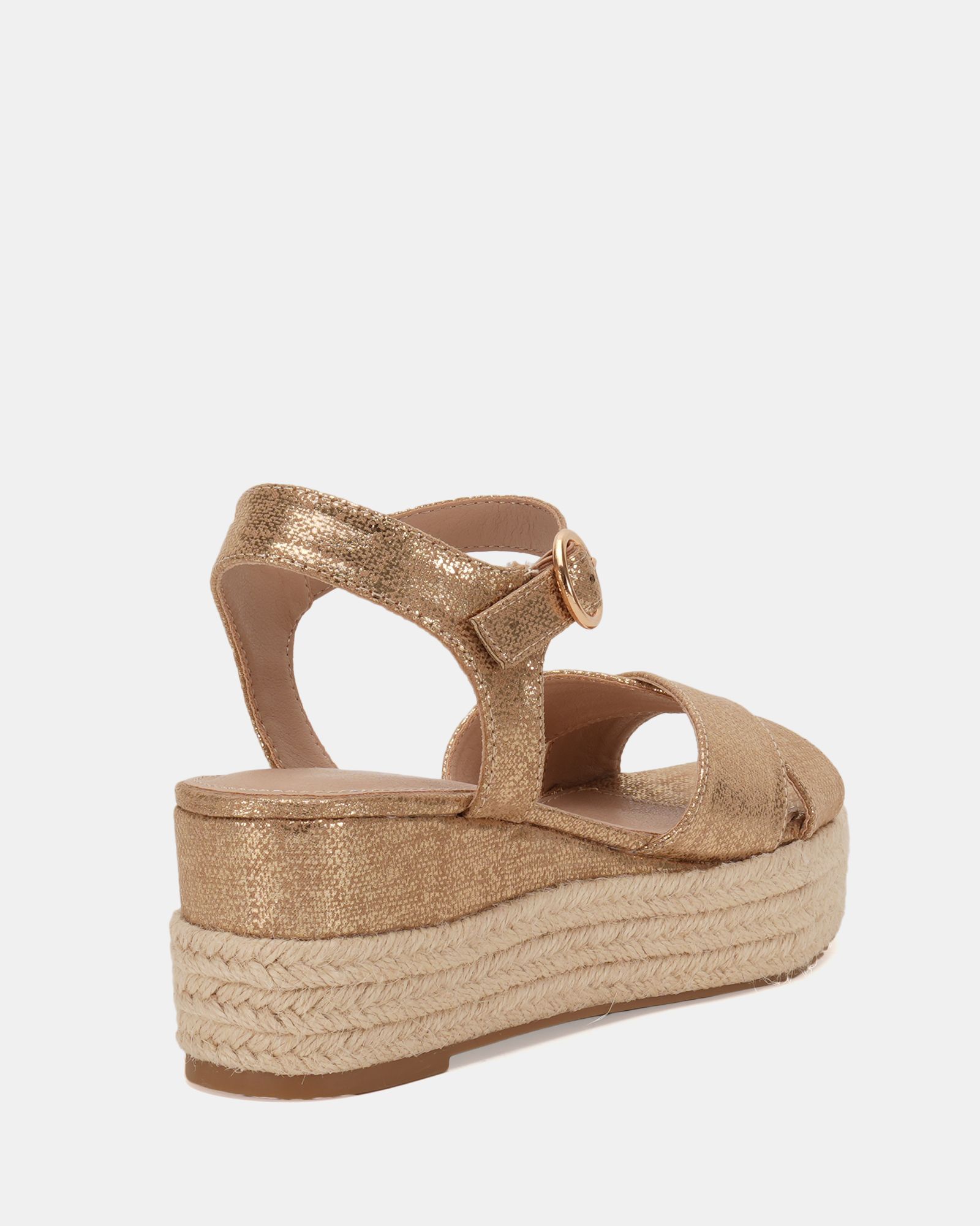 WIDE FIT BOWEN Gold Mid Espadrille Wedge Sandal
