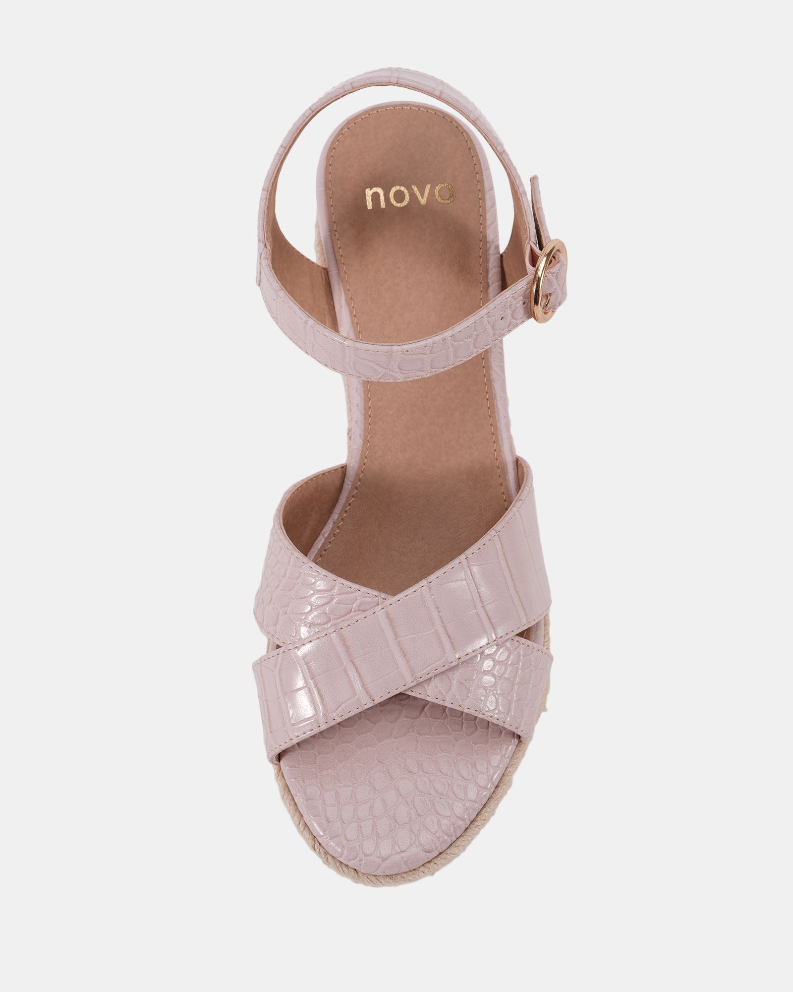 WIDE FIT BOWEN Nude Mid Espadrille Wedge Sandal