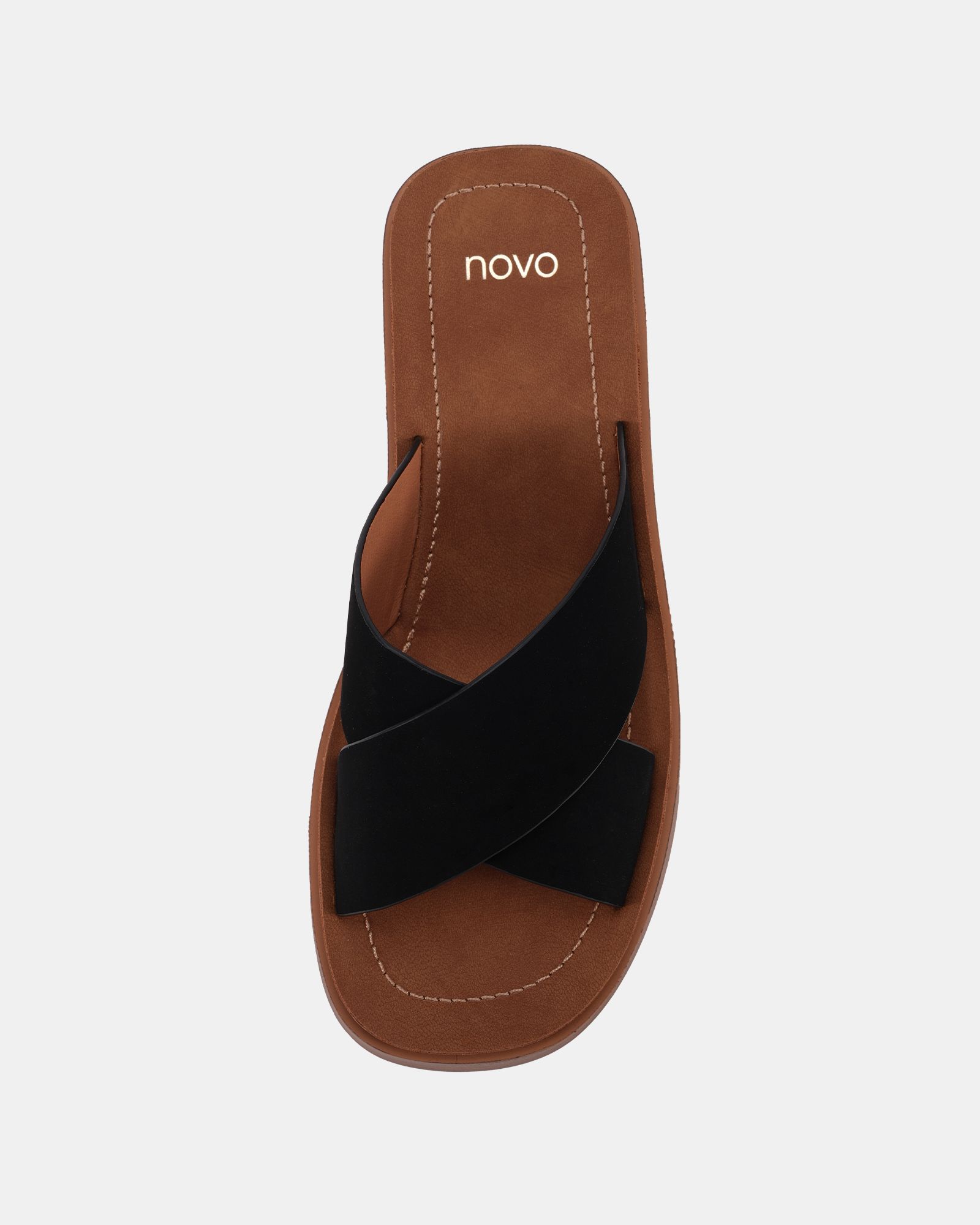 WIDE FIT BRUNO Black Cross Strap Flatform Mule Sandal