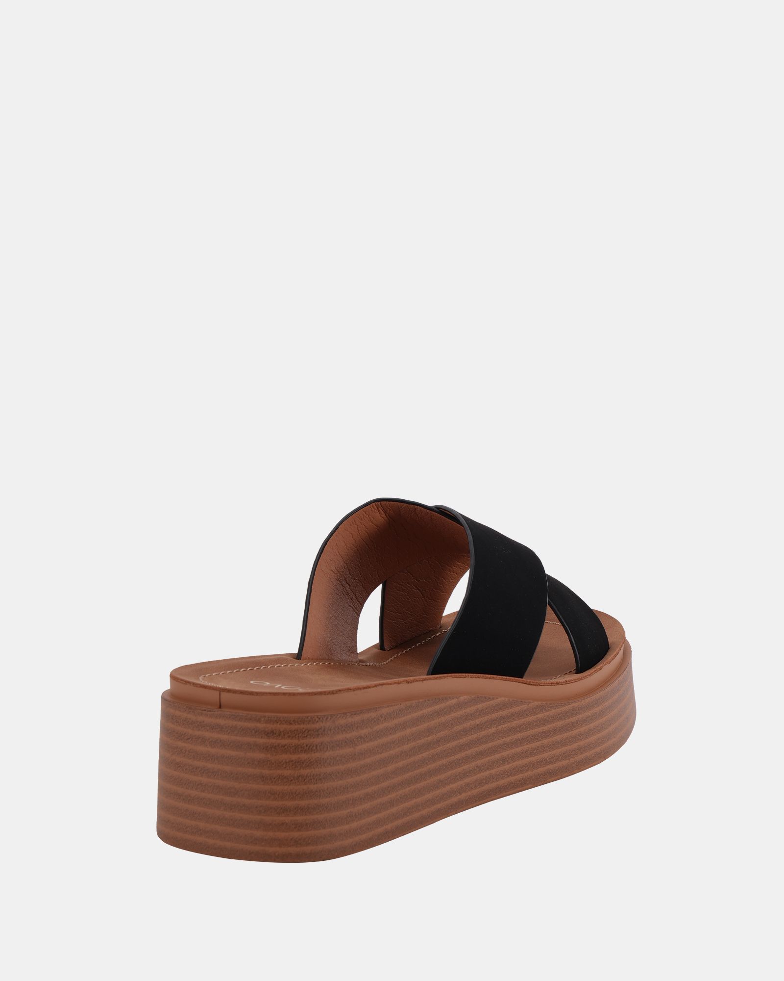 WIDE FIT BRUNO Black Cross Strap Flatform Mule Sandal