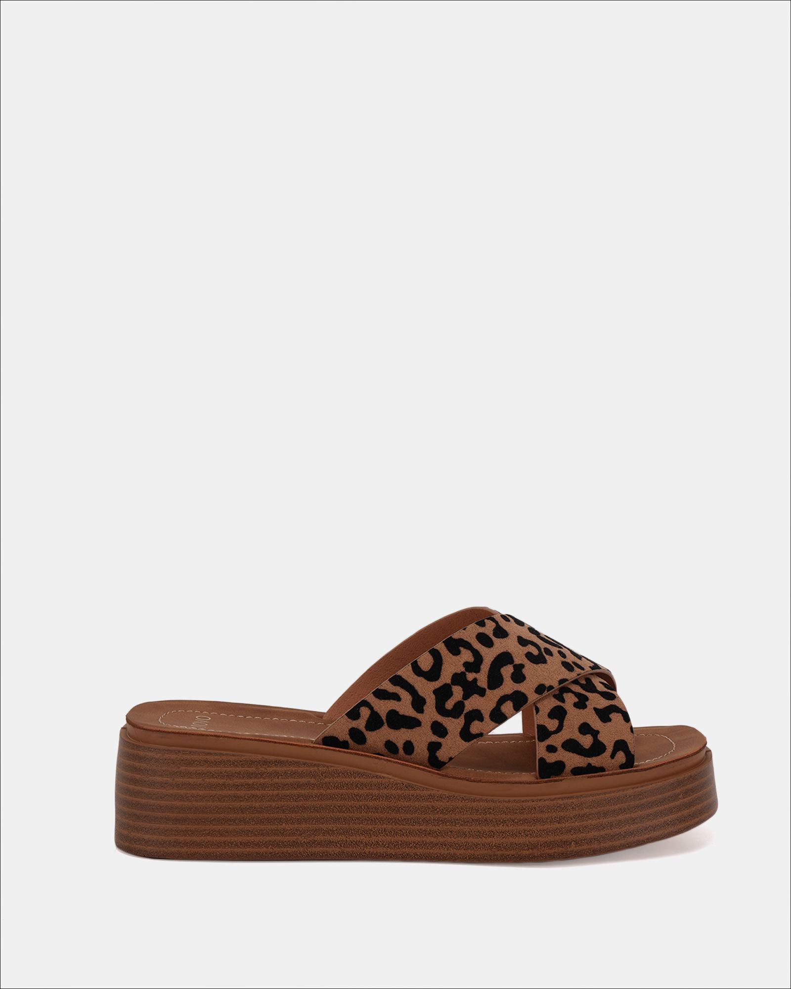 WIDE FIT BRUNO Leopard Cross Strap Flatform Mule Sandal