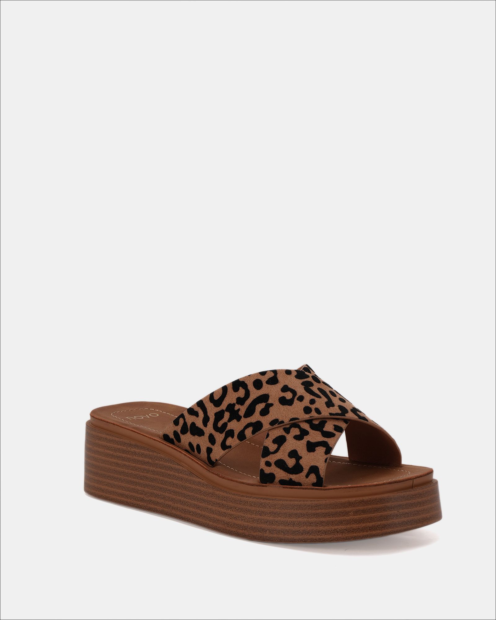 WIDE FIT BRUNO Leopard Cross Strap Flatform Mule Sandal