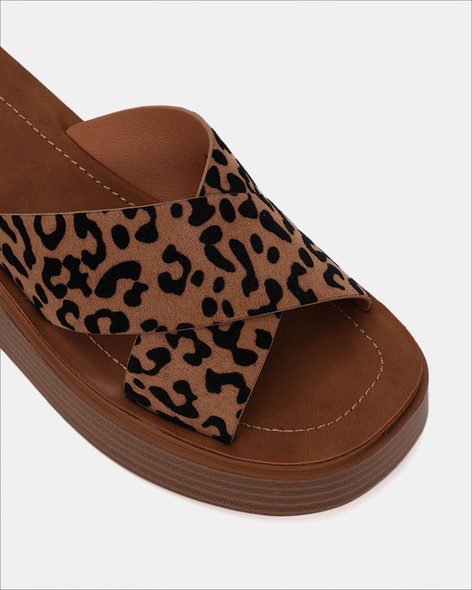 WIDE FIT BRUNO Leopard Cross Strap Flatform Mule Sandal