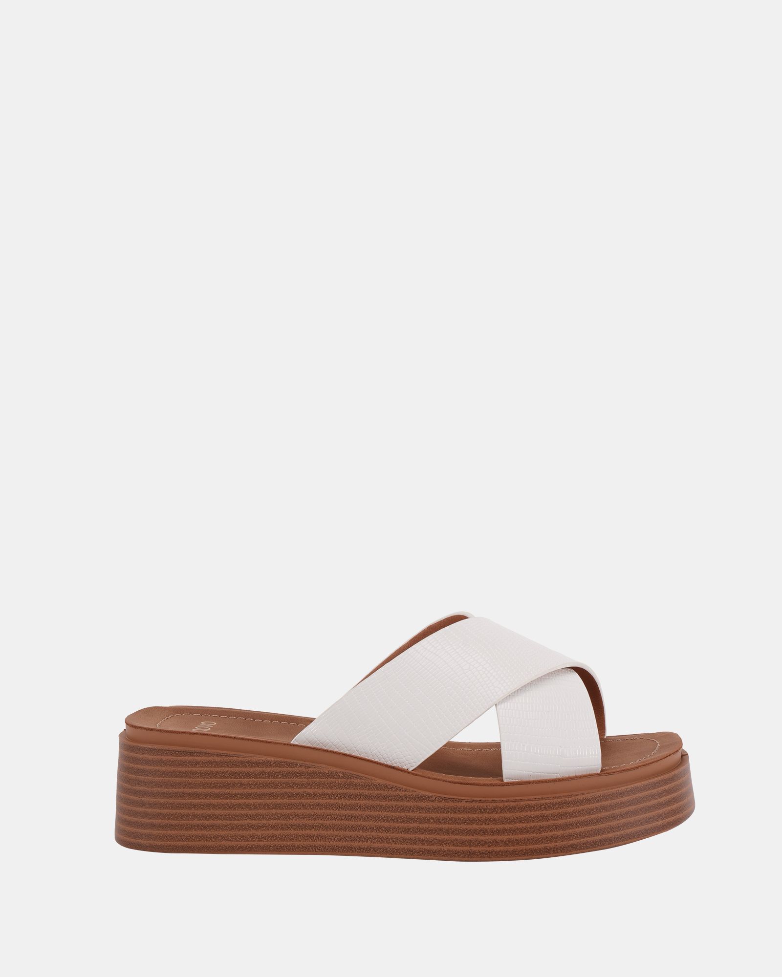 WIDE FIT BRUNO White Cross Strap Flatform Mule Sandal