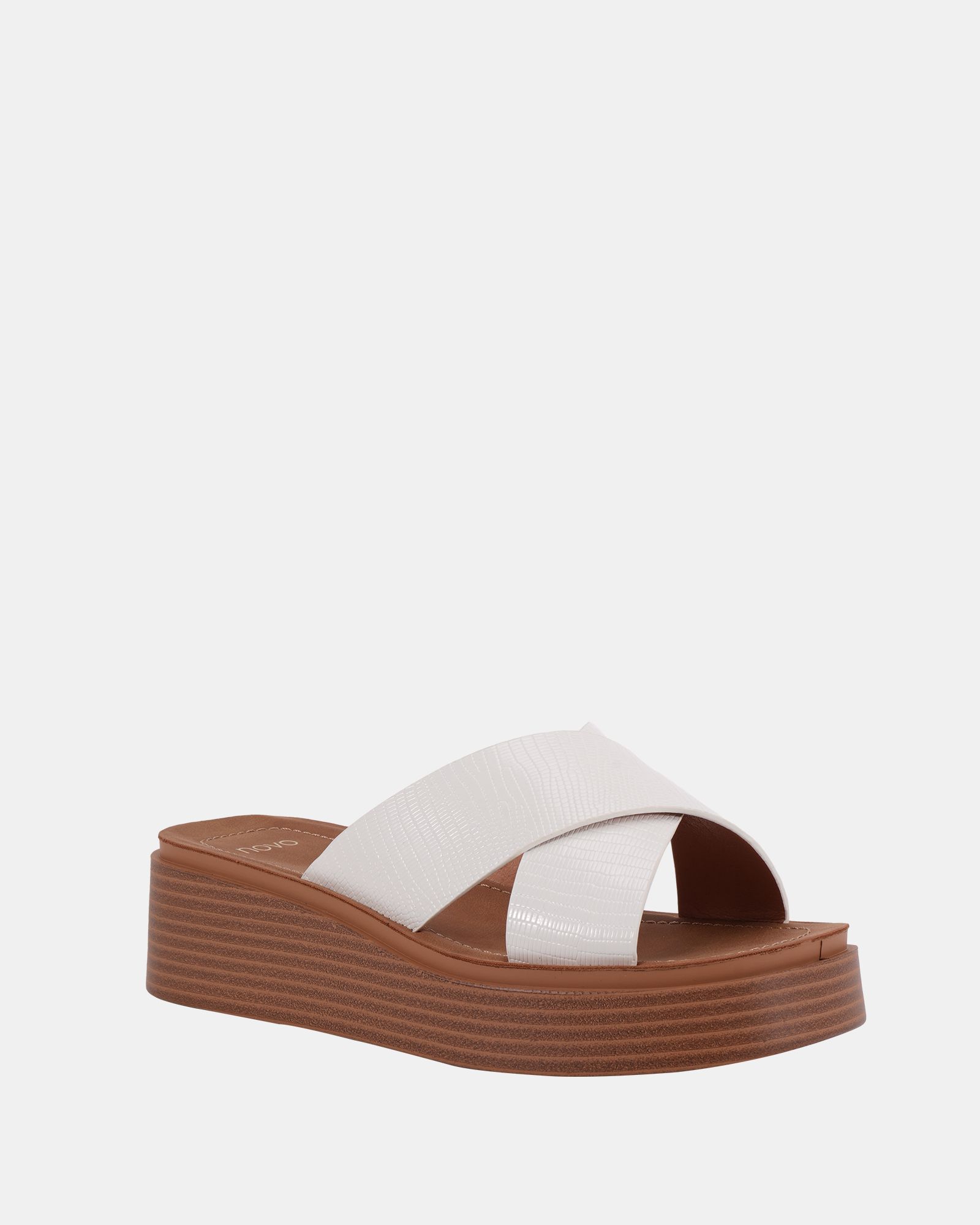 WIDE FIT BRUNO White Cross Strap Flatform Mule Sandal
