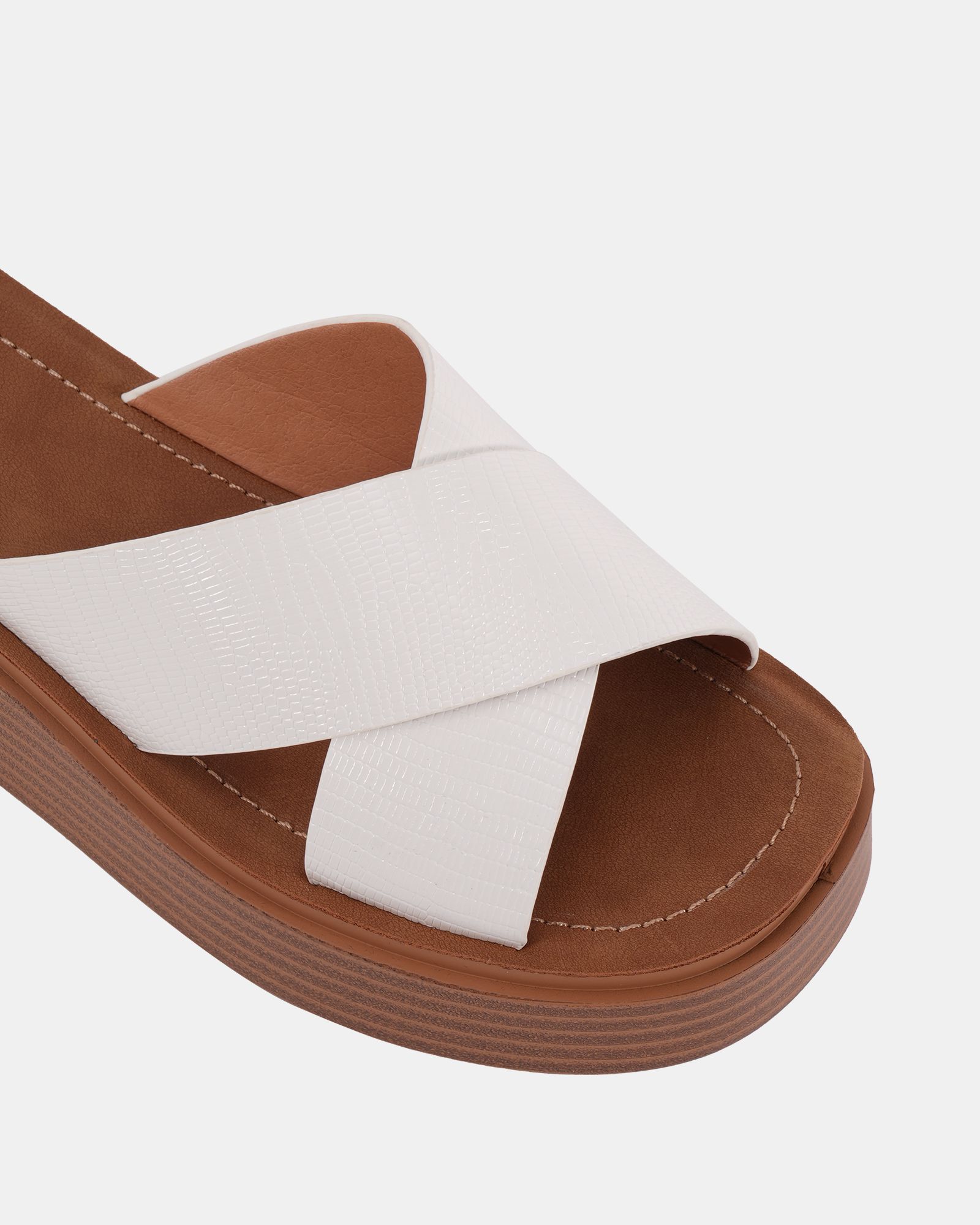 WIDE FIT BRUNO White Cross Strap Flatform Mule Sandal
