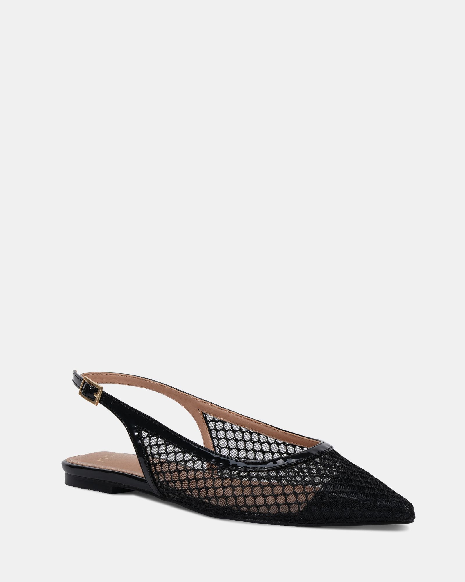CALLIE Black Mesh Point Slingback Flat Shoe