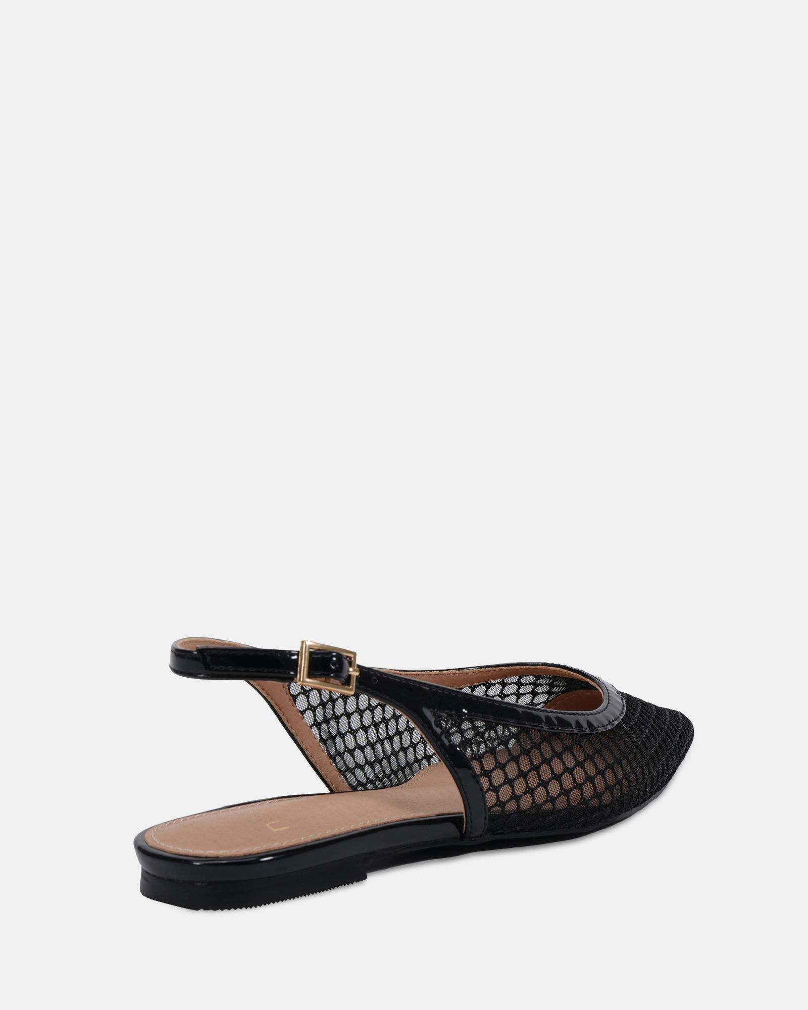 CALLIE Black Mesh Point Slingback Flat Shoe