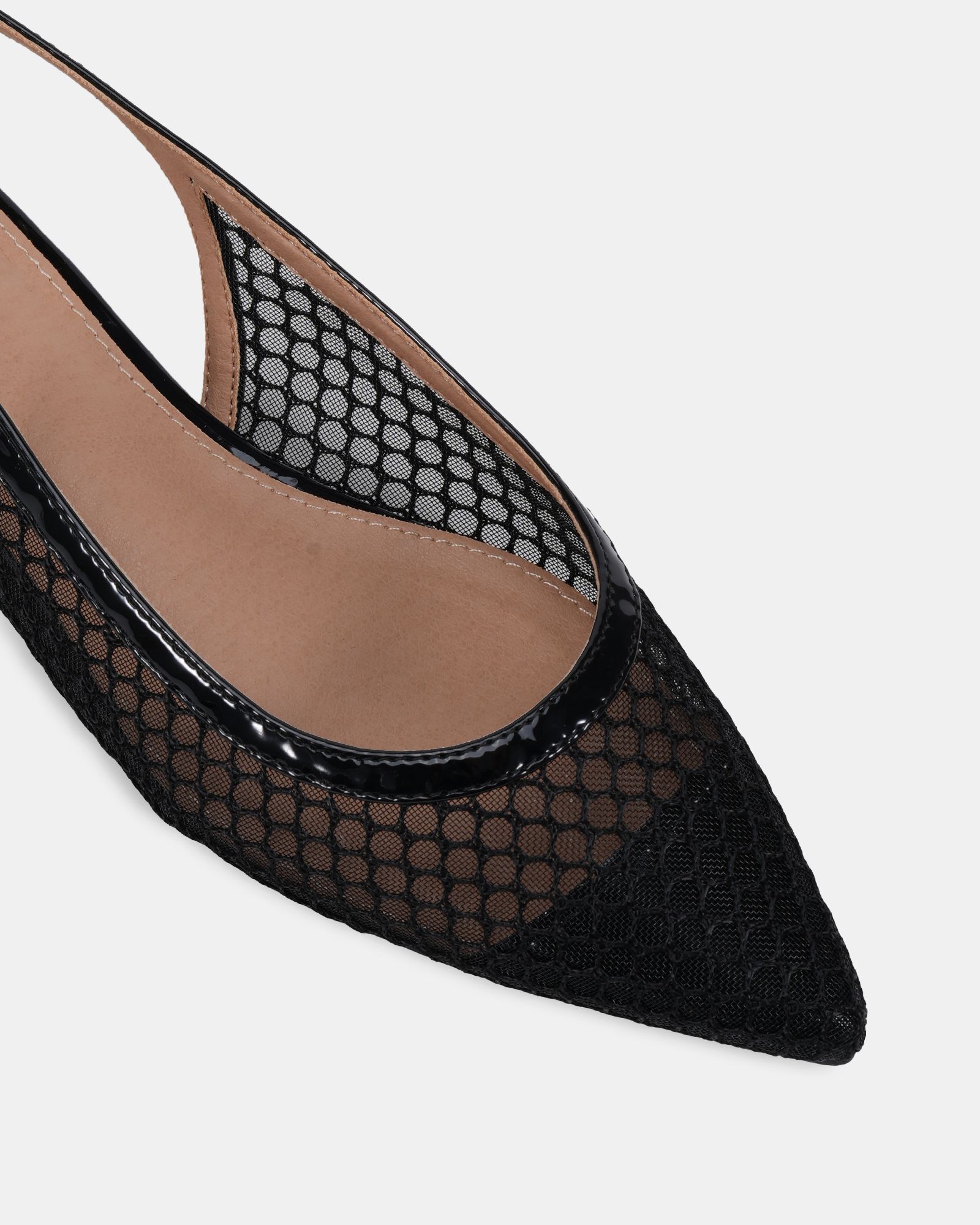 CALLIE Black Mesh Point Slingback Flat Shoe