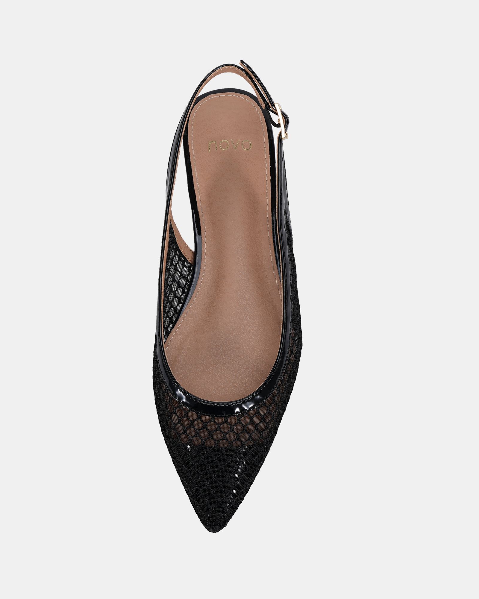 CALLIE Black Mesh Point Slingback Flat Shoe